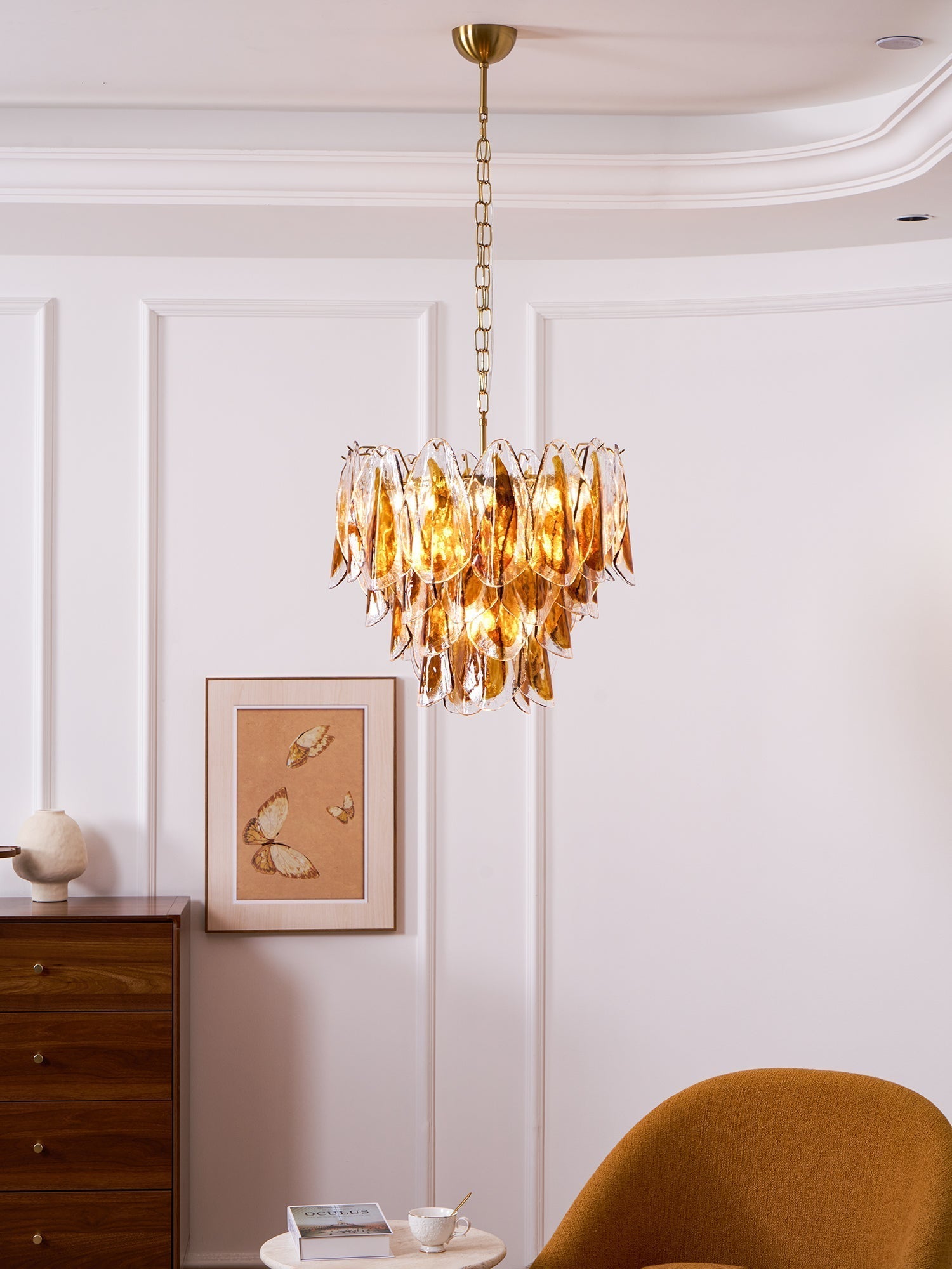 Aurora Chandelier Amber Leaf Glass Layered Organic Warmth - Letslighting