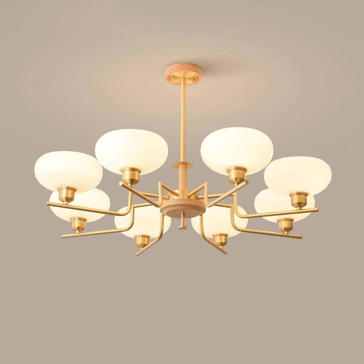 Chandelier Wood & Brass Frame Glass Shades Medieval Ambience - Letslighting
