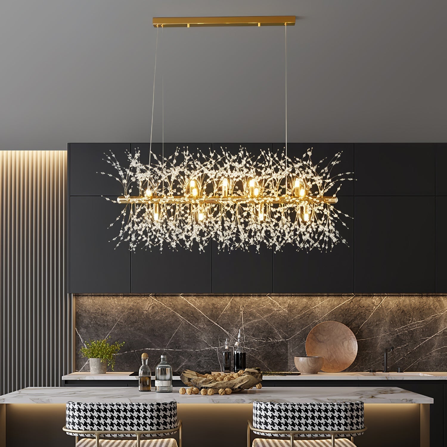 Lustra Lustre Laiton Linéaire Cristal Branche - Neutralighting