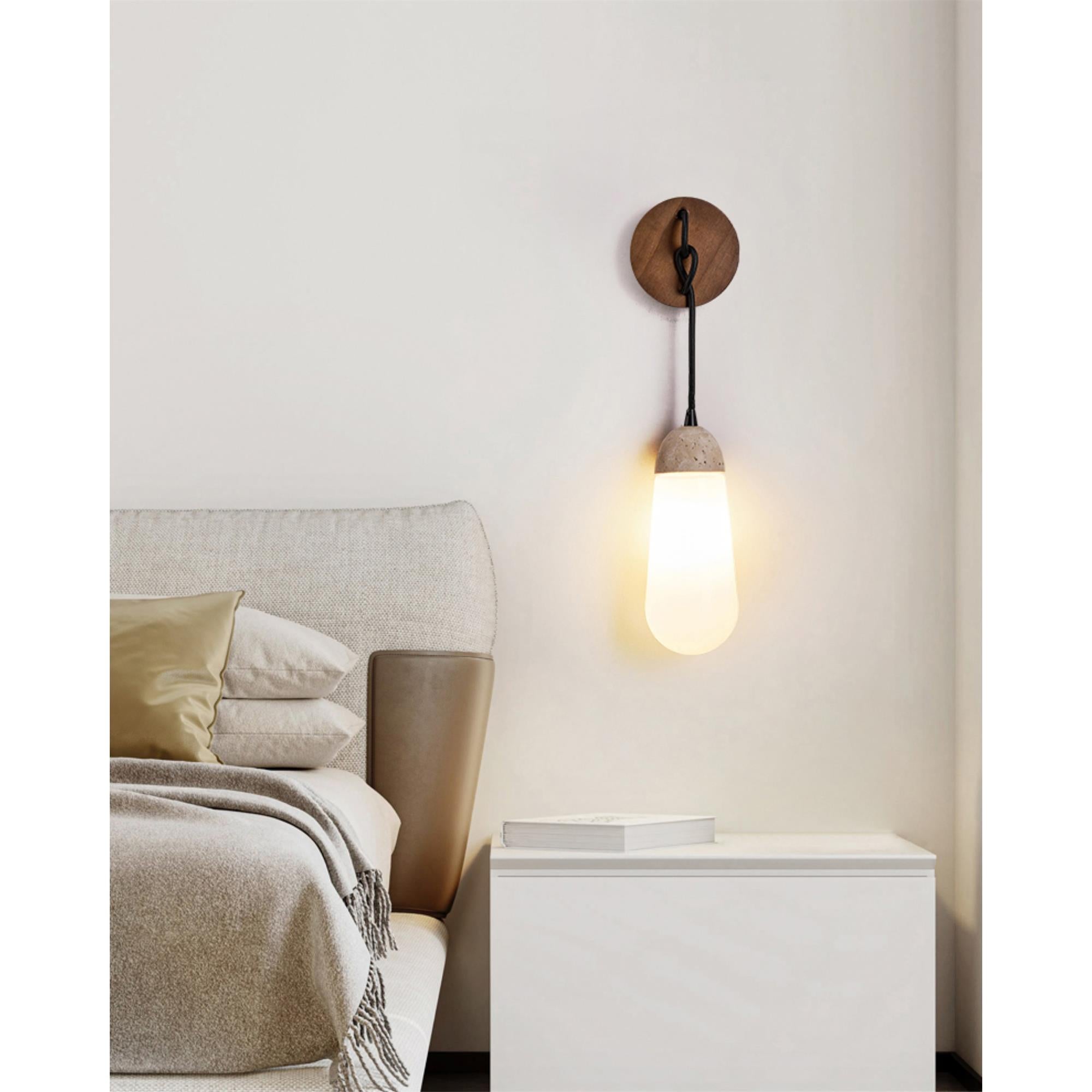 Radiant Modern Minimalist Wood Travertine Wall Lamp - Lamp Copper