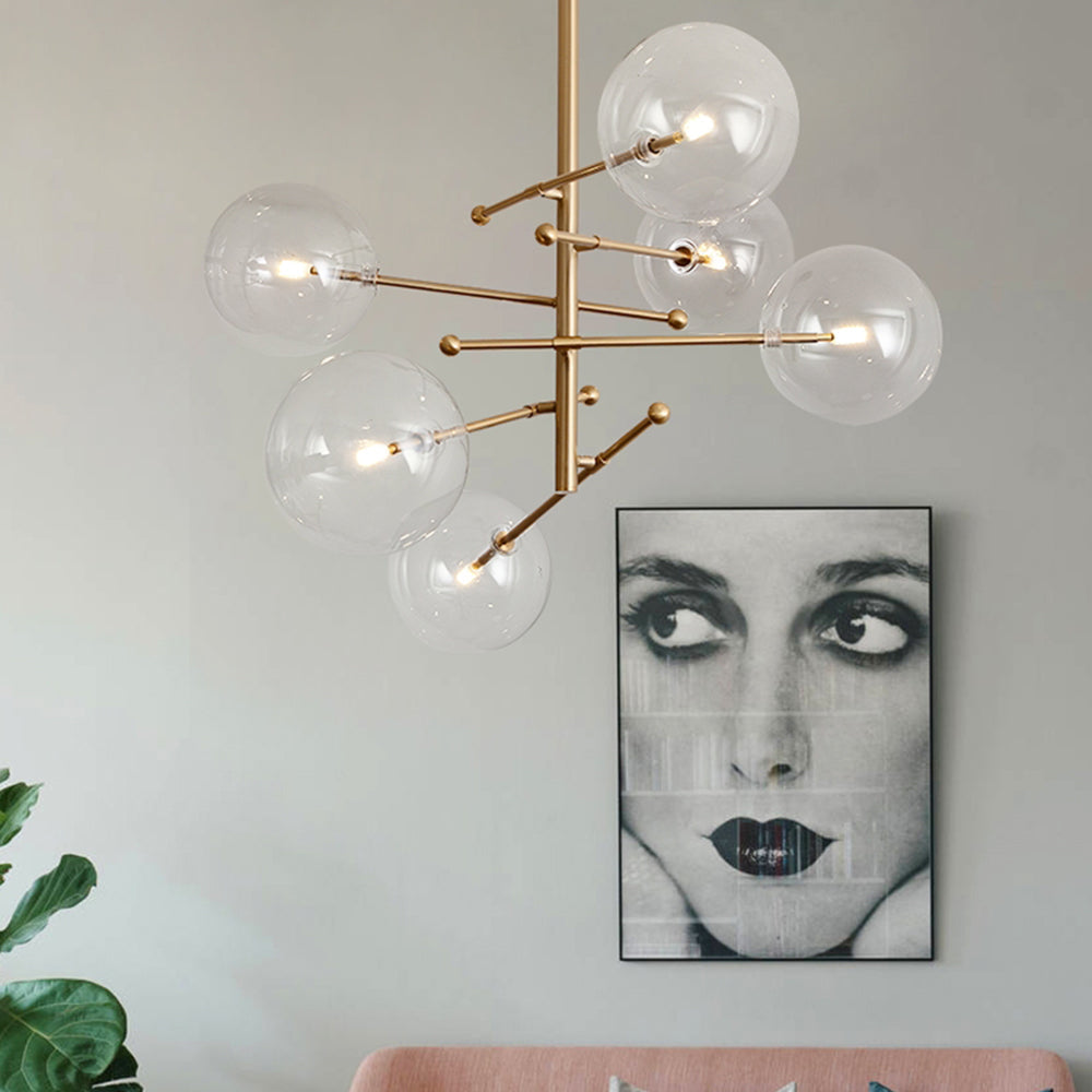 Valentina Lustre Multi Moderne, Métal/Verre, Noir/Doré, Salon - Neutralighting