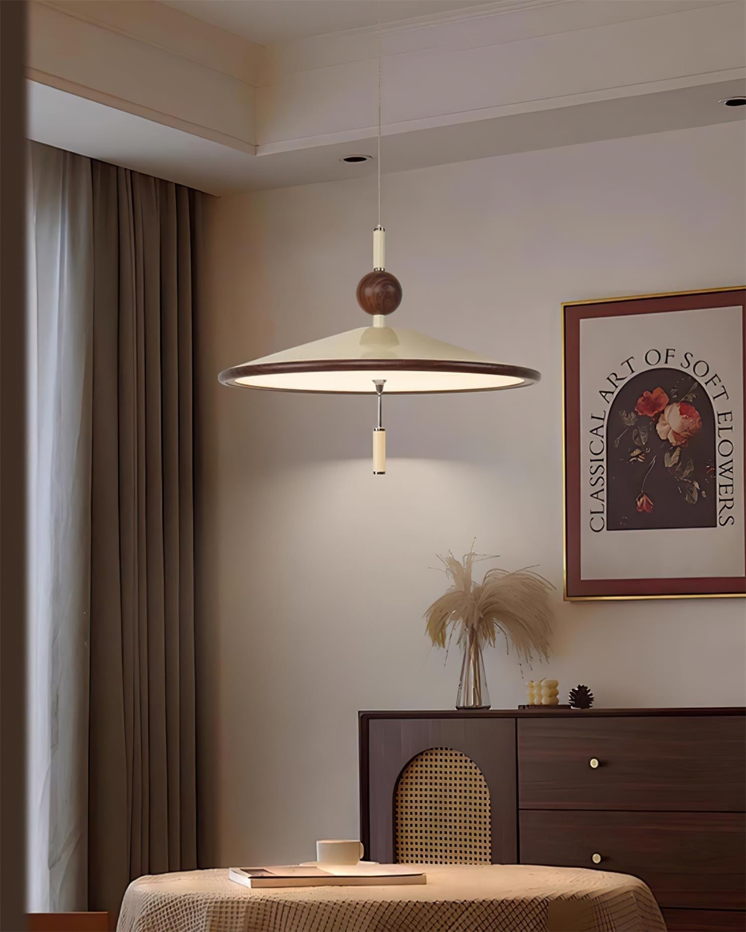Devon Pendant Lamp Wide-Brim Wood-Trim Minimalist - Letslighting