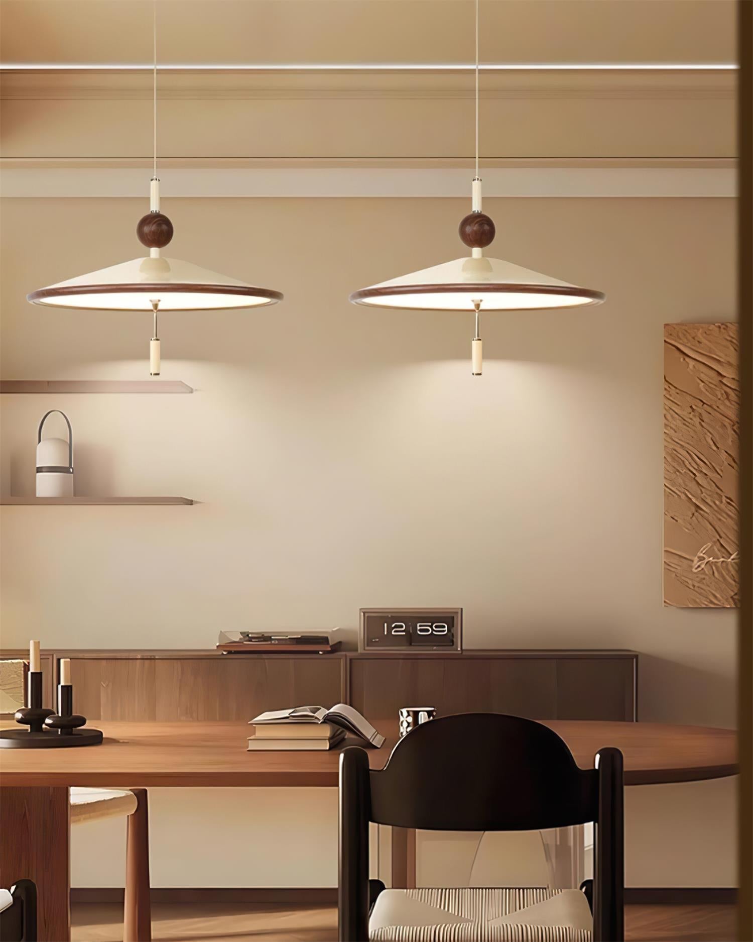 Devon Pendant Lamp Wide-Brim Wood-Trim Minimalist - Letslighting