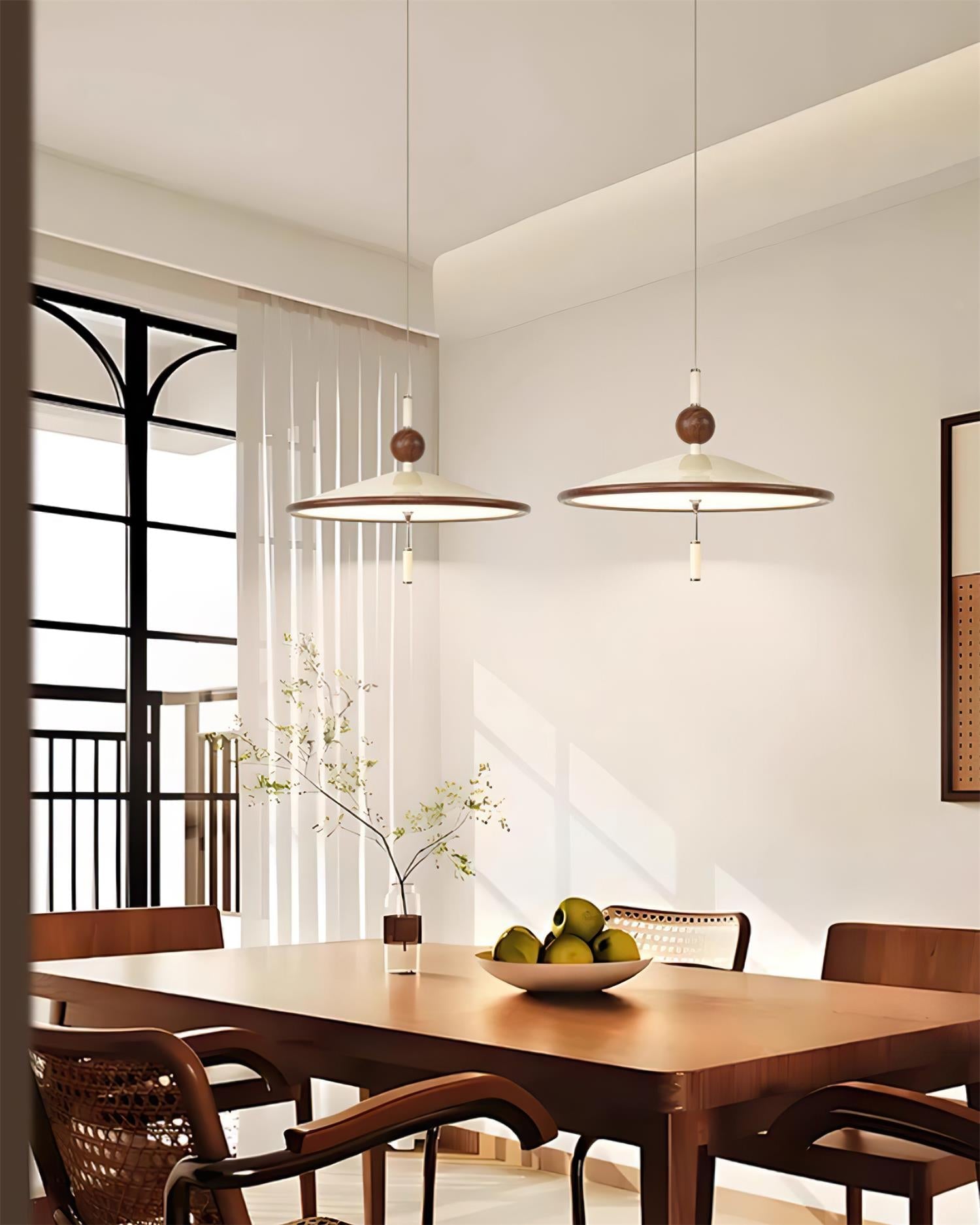 Devon Pendant Lamp Wide-Brim Wood-Trim Minimalist - Letslighting