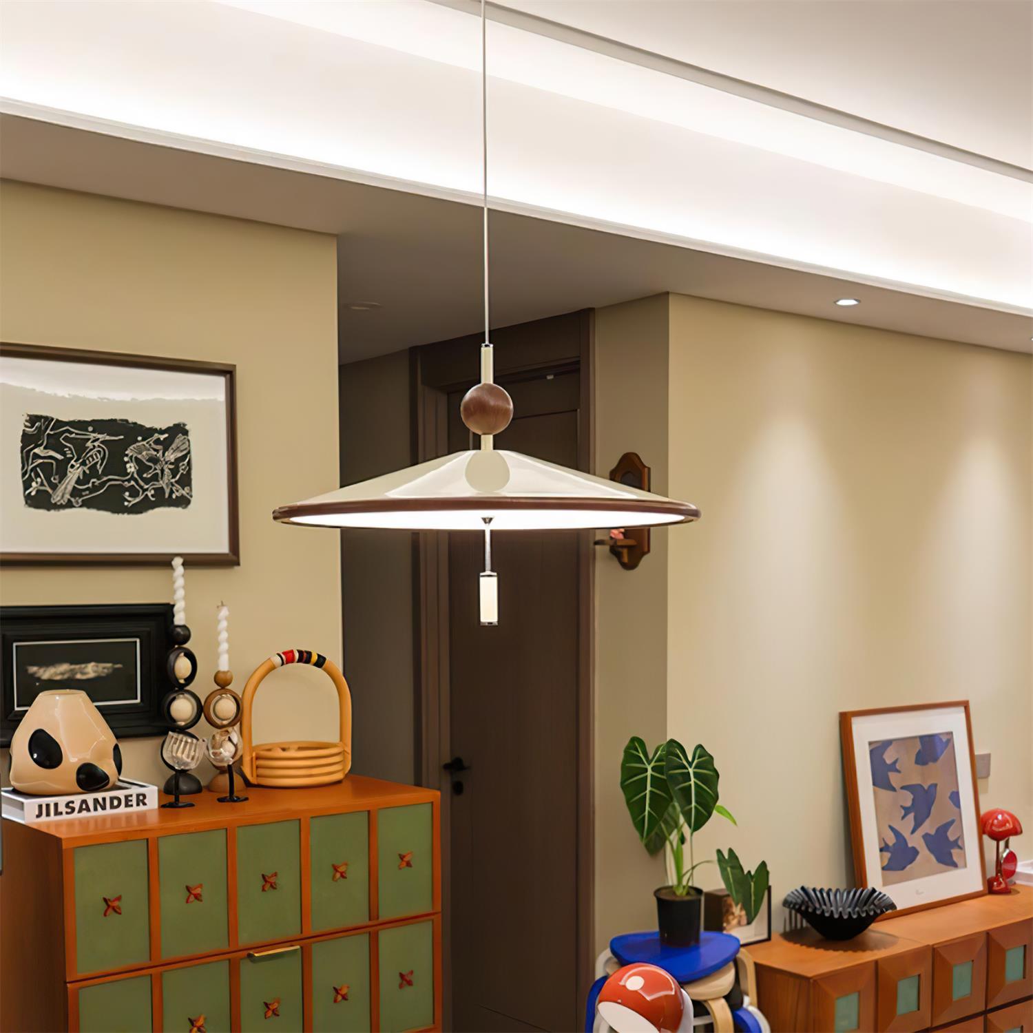 Devon Pendant Lamp Wide-Brim Wood-Trim Minimalist - Letslighting