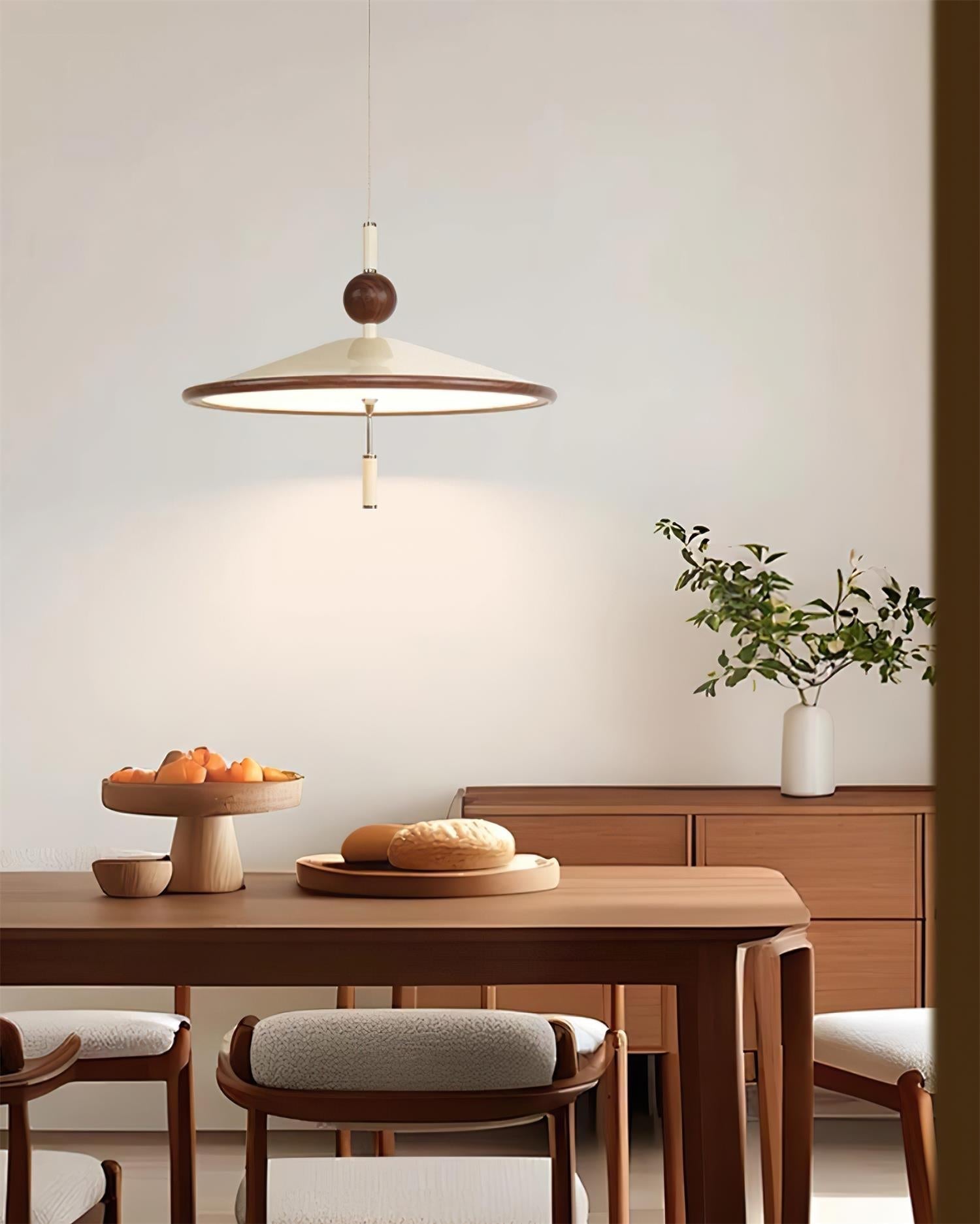 Devon Pendant Lamp Wide-Brim Wood-Trim Minimalist - Letslighting