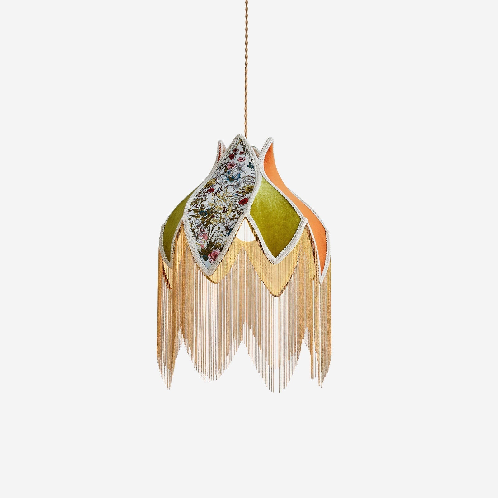 Lampe Suspension Abat-jour en Tissu Pétale Floral Franges Style Bohème - Neutralighting