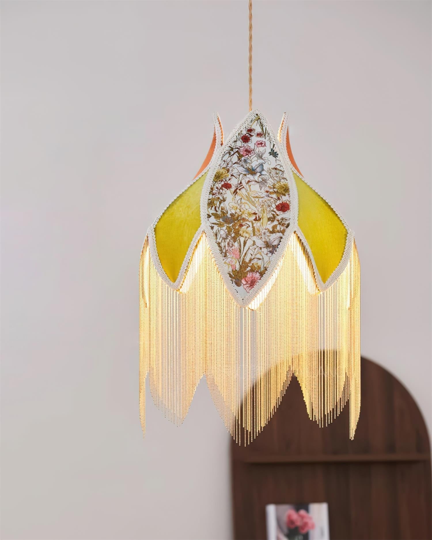 Lampe Suspension Abat-jour en Tissu Pétale Floral Franges Style Bohème - Neutralighting