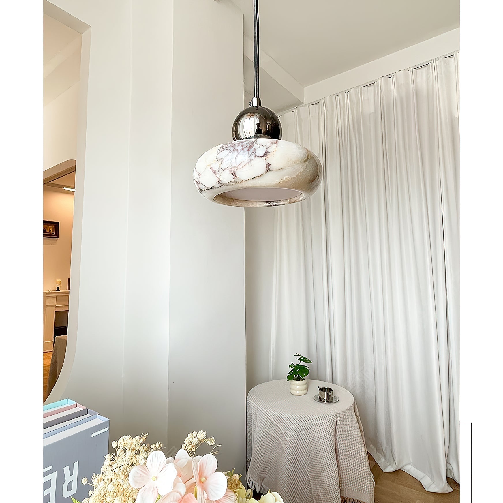 Ridge Modern Minimalist Marble Metal Pendant Lamp - Lamp Copper