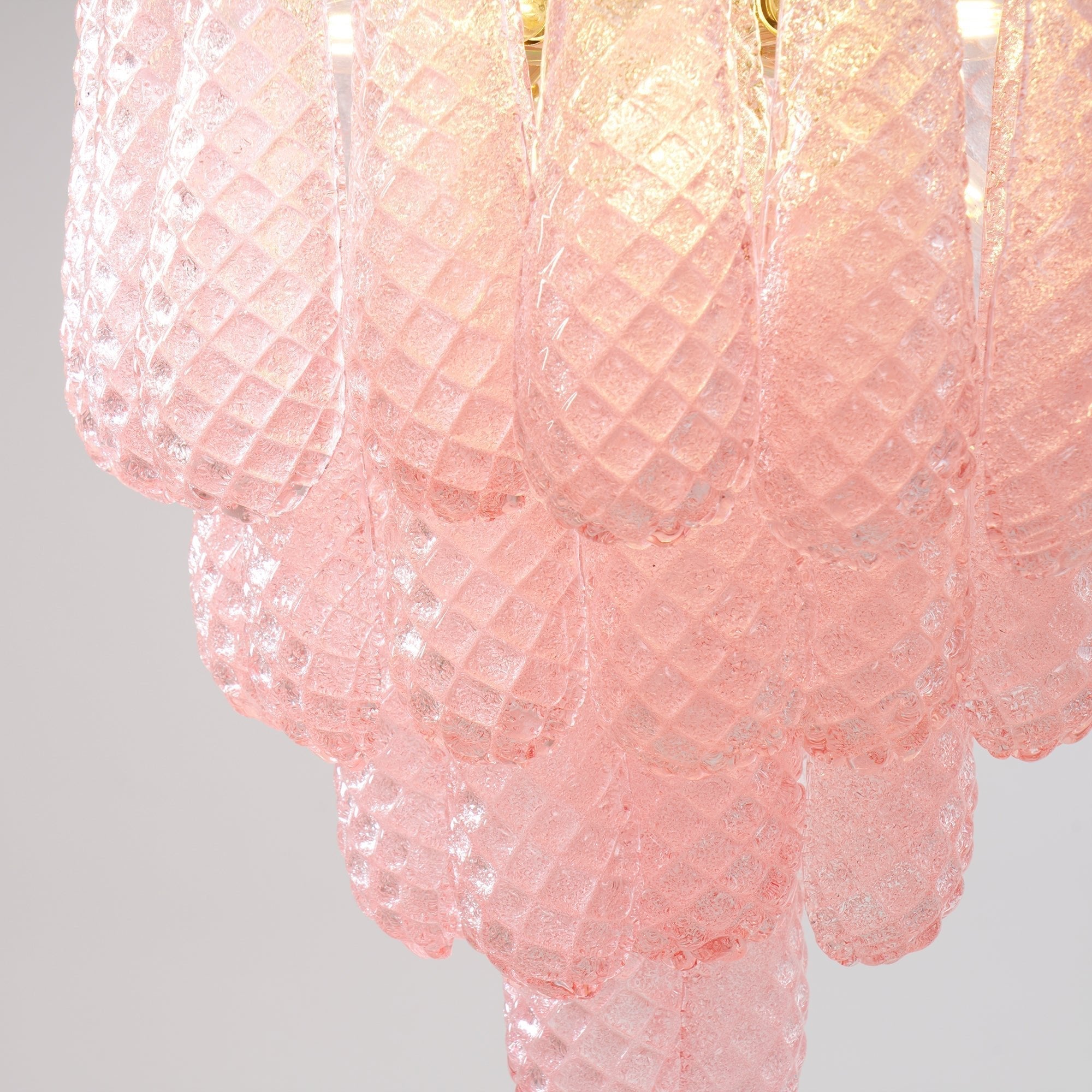 Aurora Chandelier Pink Droplet Murano Glass Diamond Pattern Waterfall - Letslighting
