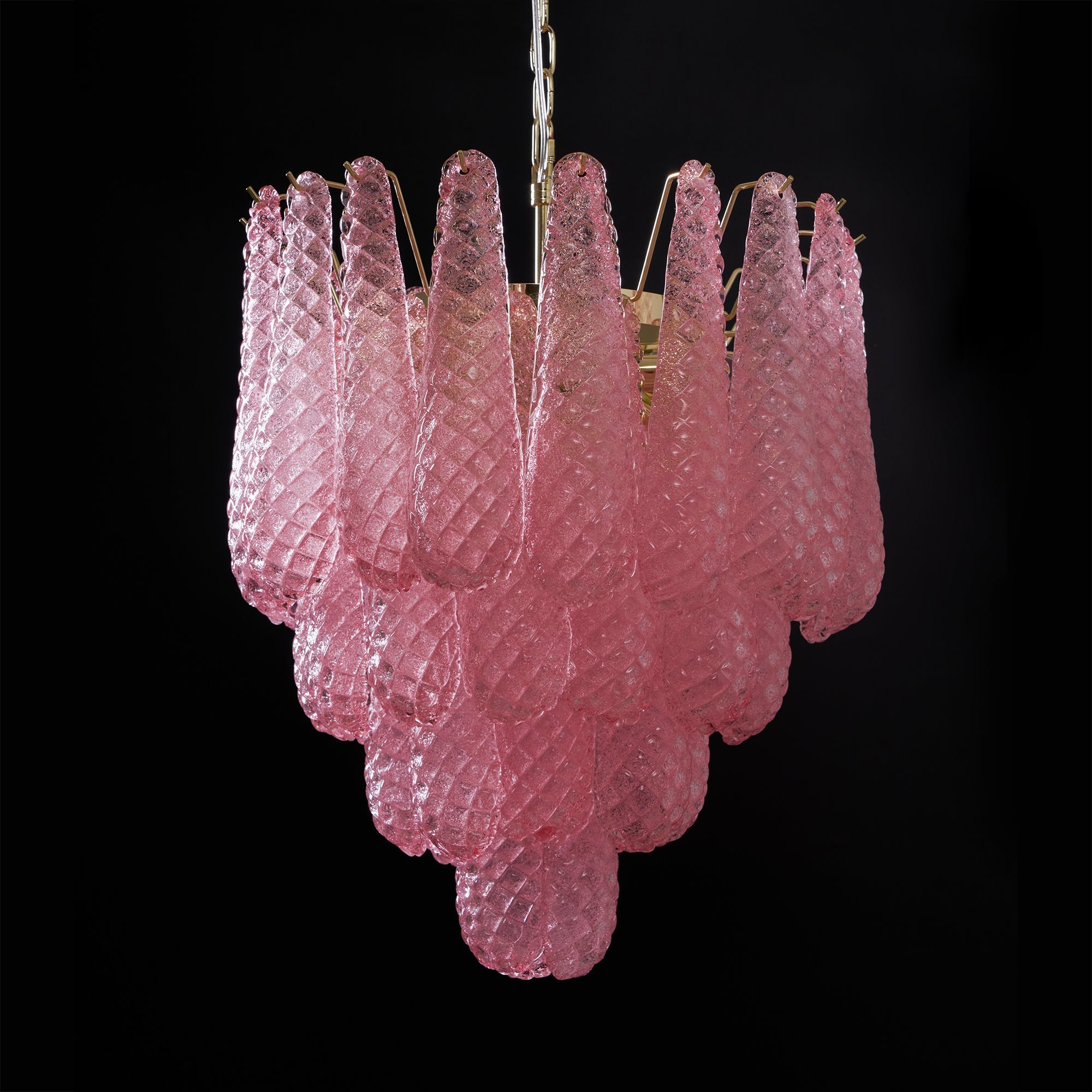 Aurora Chandelier Pink Droplet Murano Glass Diamond Pattern Waterfall - Letslighting