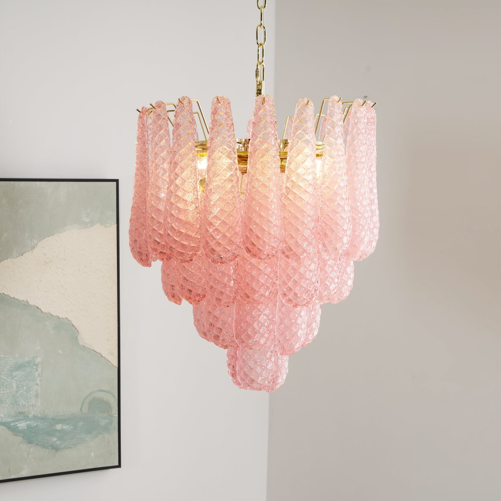 Junto Lustre Goutte Rose Métal Verre Luxe - Neutralighting