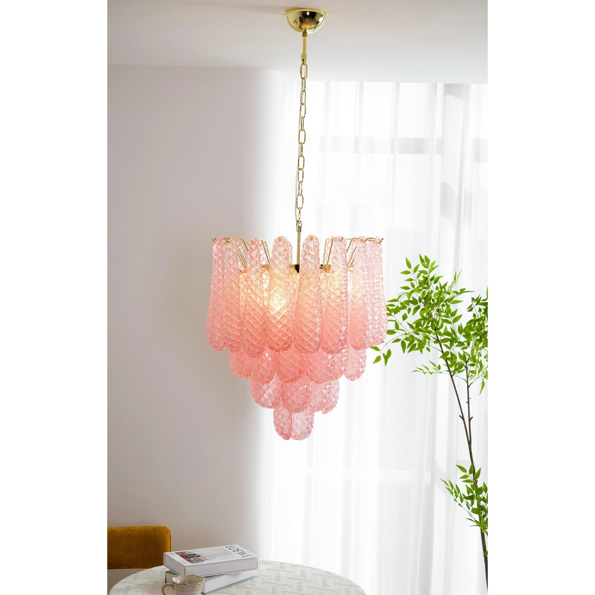 Junto Lustre Goutte Rose Métal Verre Luxe - Neutralighting