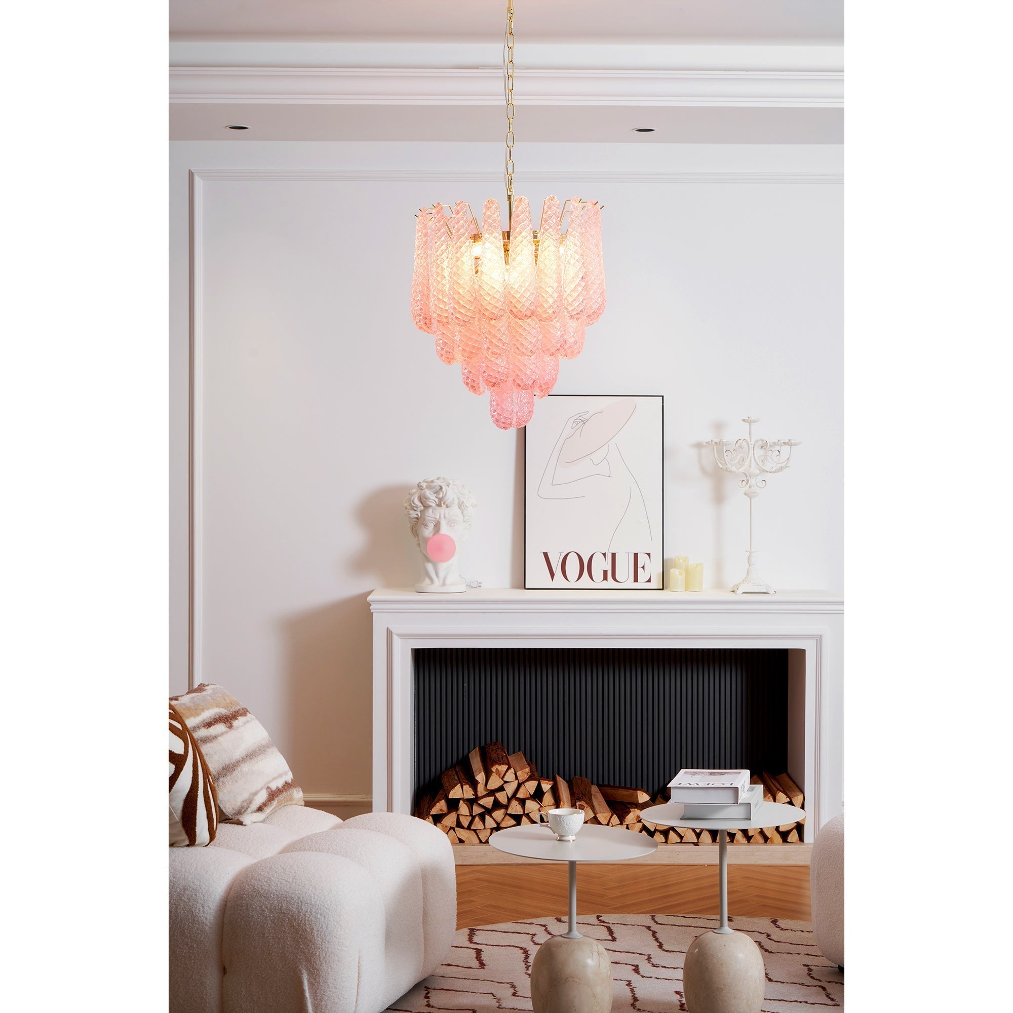 Aurora Chandelier Pink Droplet Murano Glass Diamond Pattern Waterfall - Letslighting