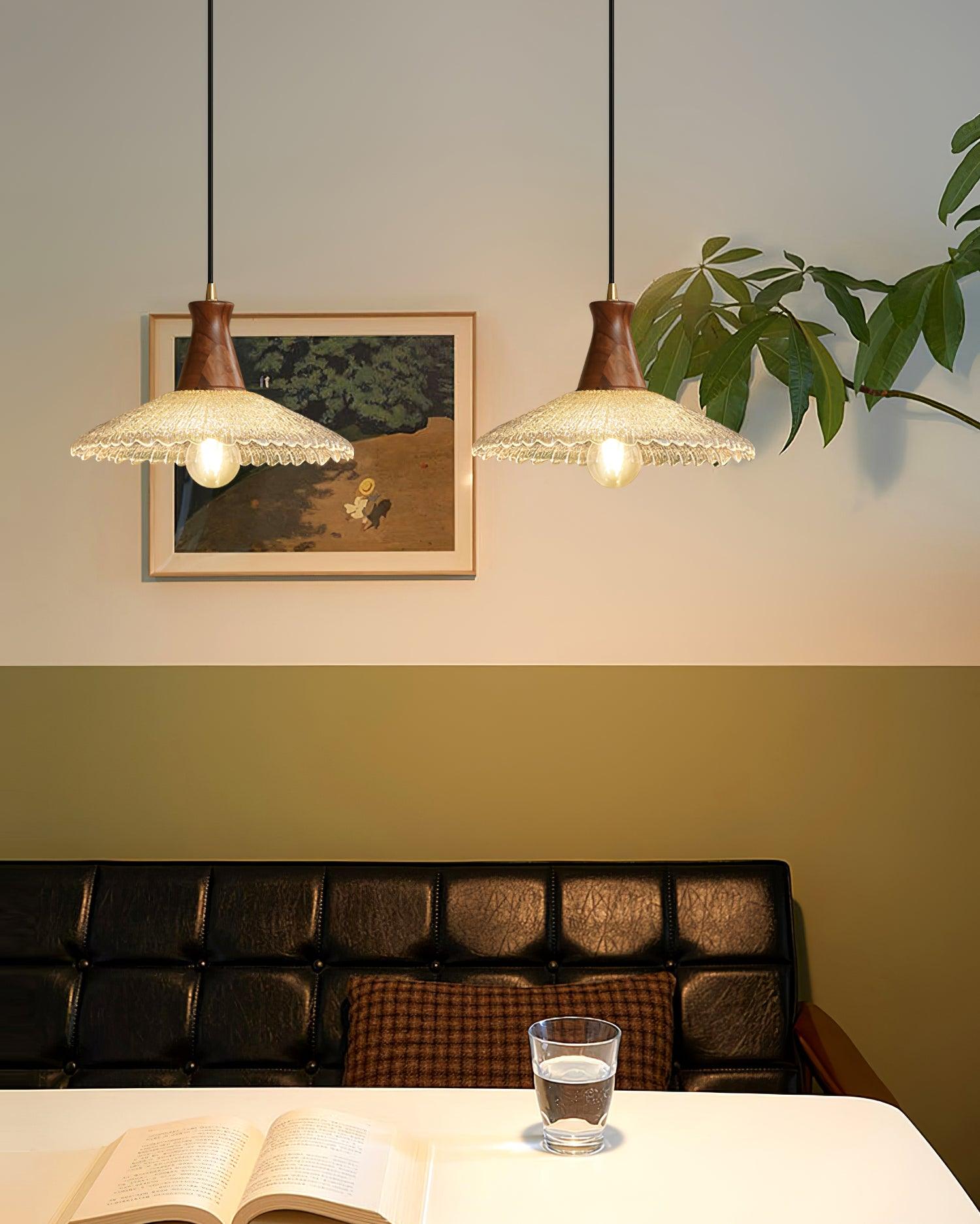 Eikon Pendant Lamp Walnut Textured Glass Elegant - Letslighting