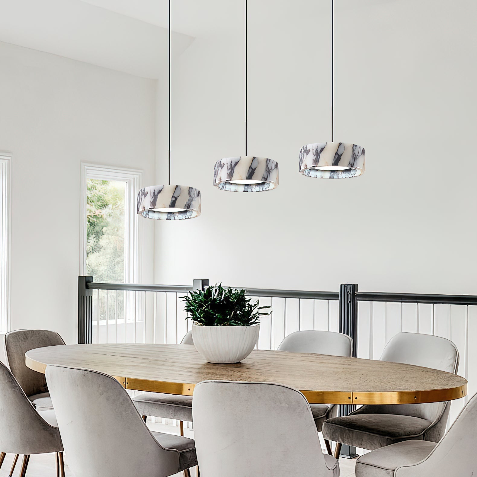 Glide Modern Minimalist Marble Metal Pendant Lamp - Lamp Copper