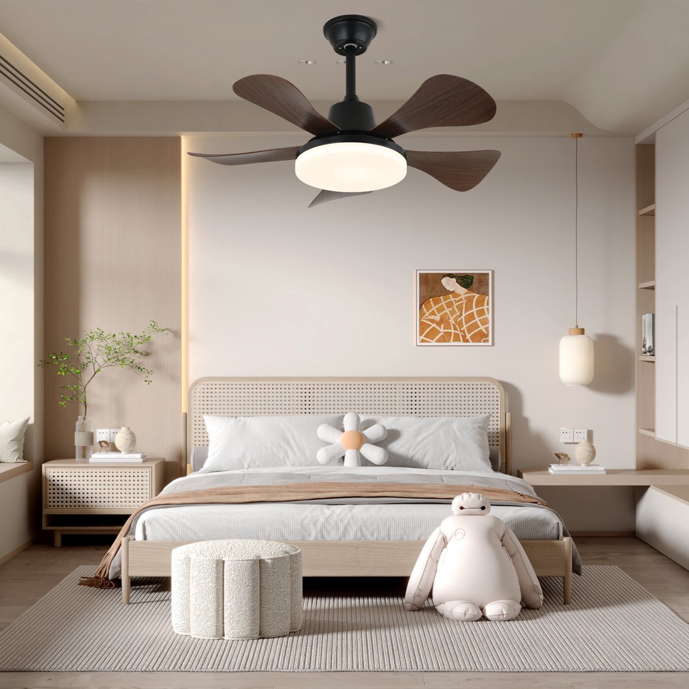 Plafonnier ventilateur Aveline dans un salon moderne.