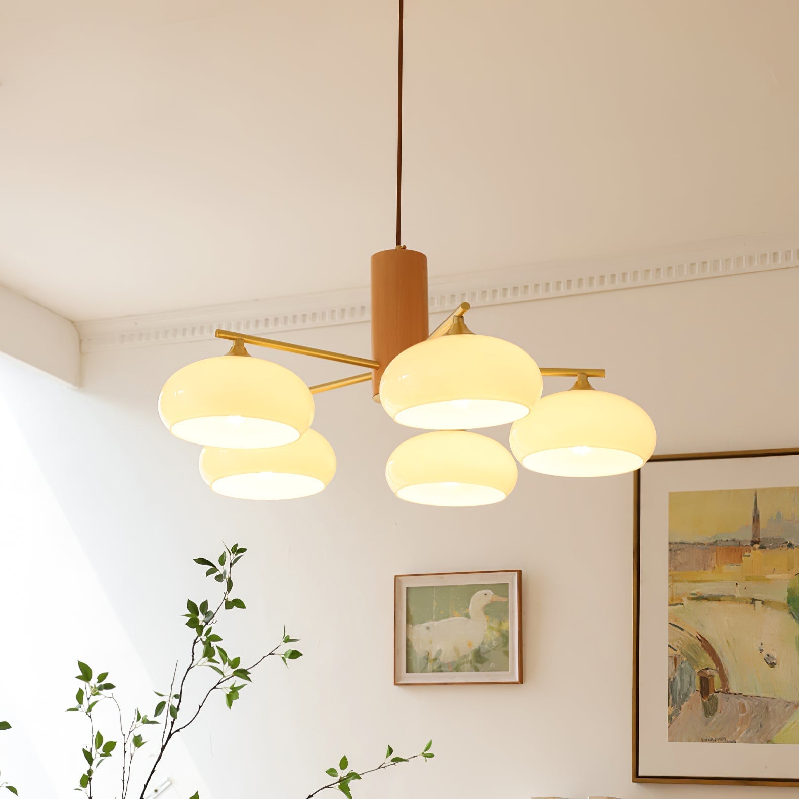 Nova Chandelier Métal Verre Kaki Naturel Salon - Neutralighting