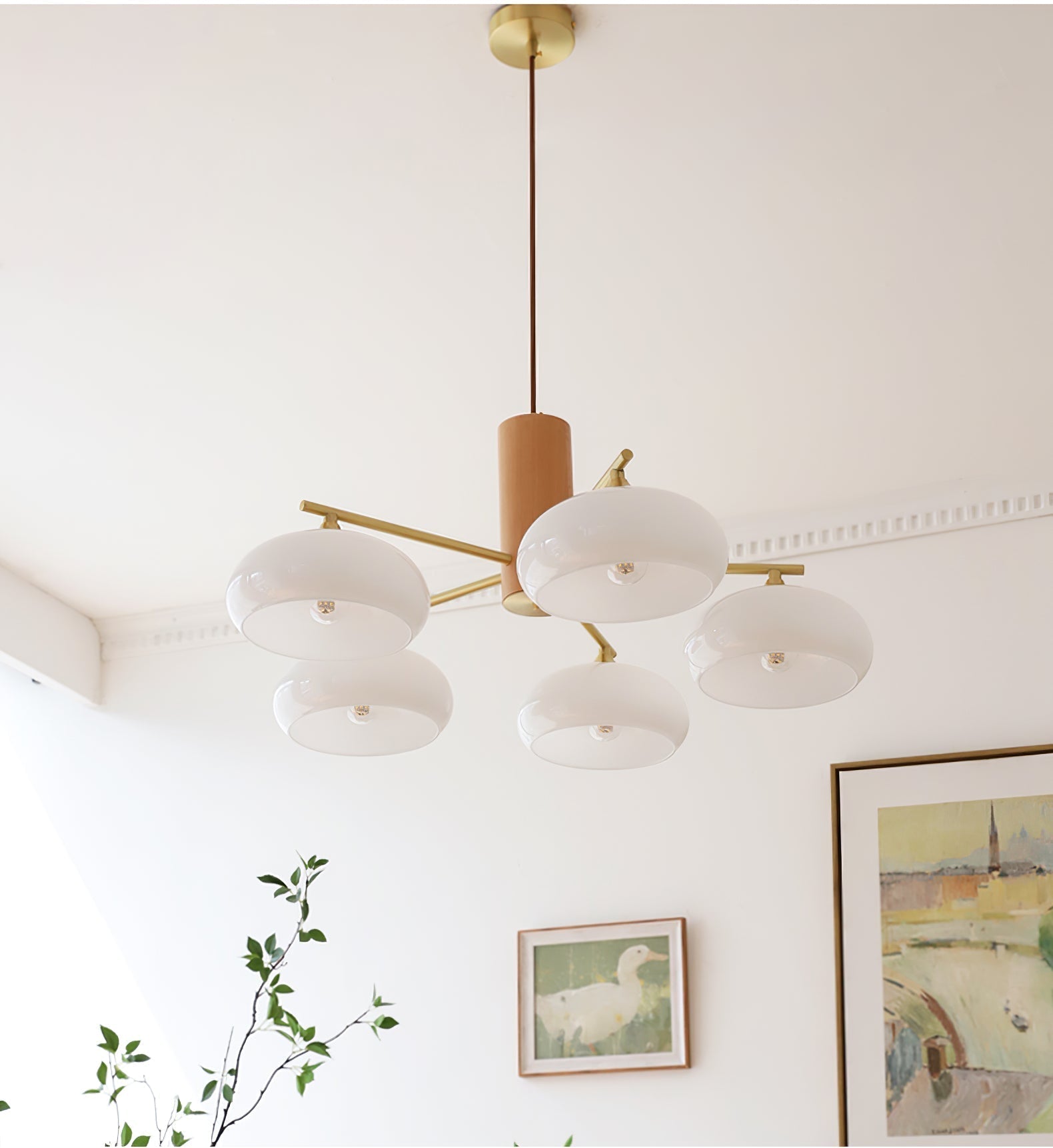 Nova Chandelier Métal Verre Kaki Naturel Salon - Neutralighting