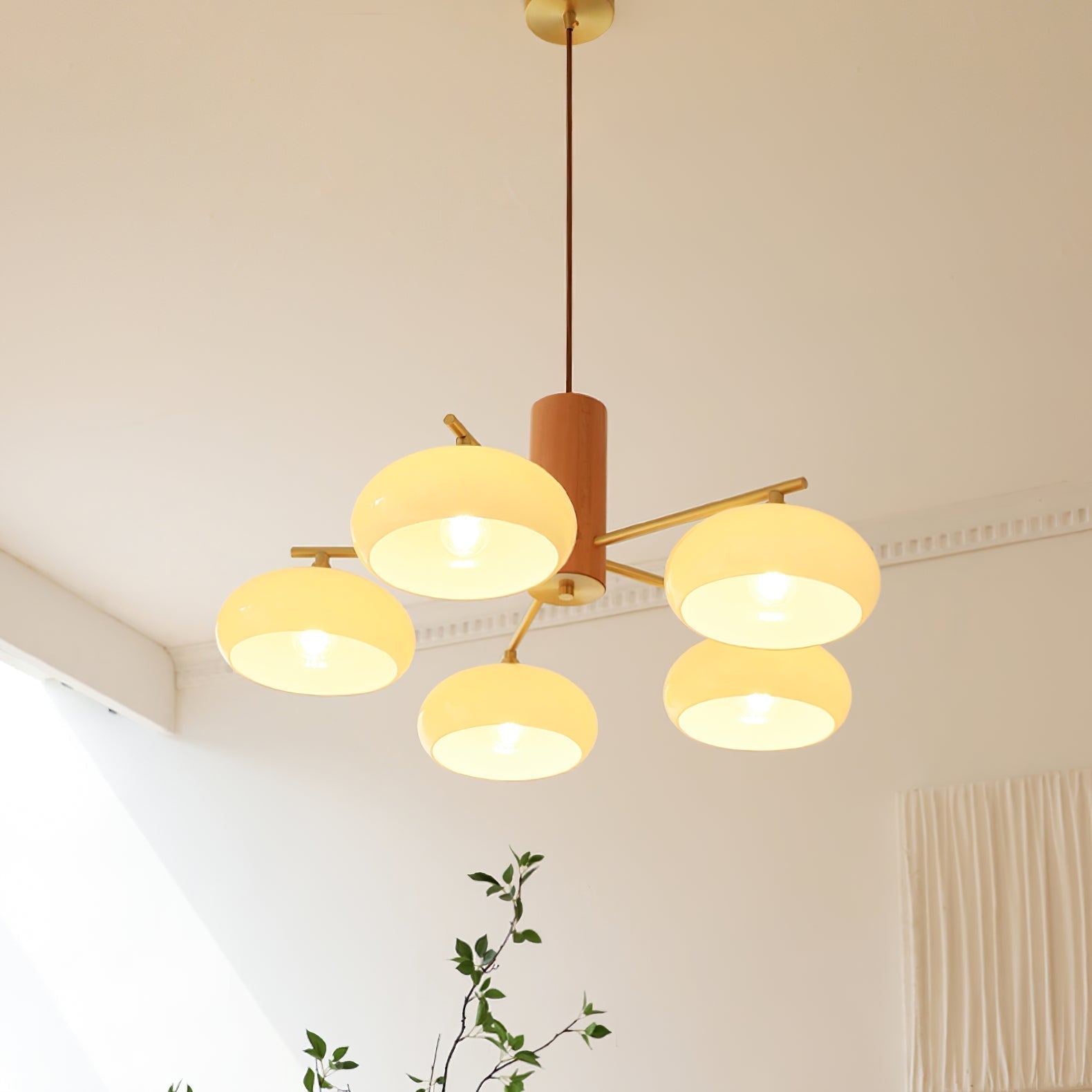 Nova Chandelier Métal Verre Kaki Naturel Salon - Neutralighting
