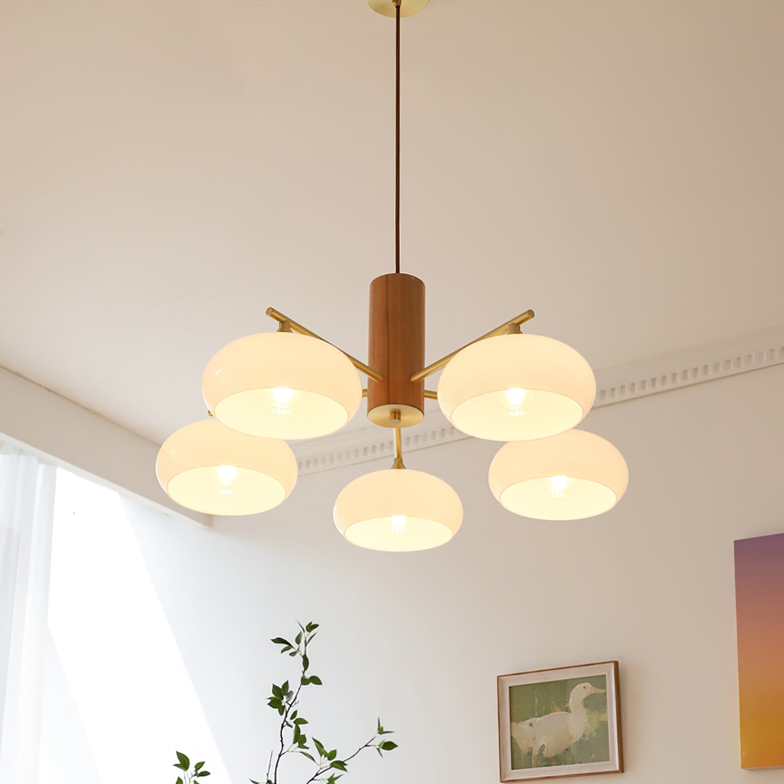 Nova Chandelier Métal Verre Kaki Naturel Salon - Neutralighting