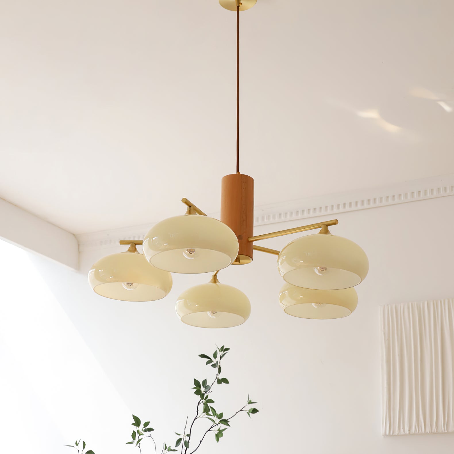 Nova Chandelier Métal Verre Kaki Naturel Salon - Neutralighting