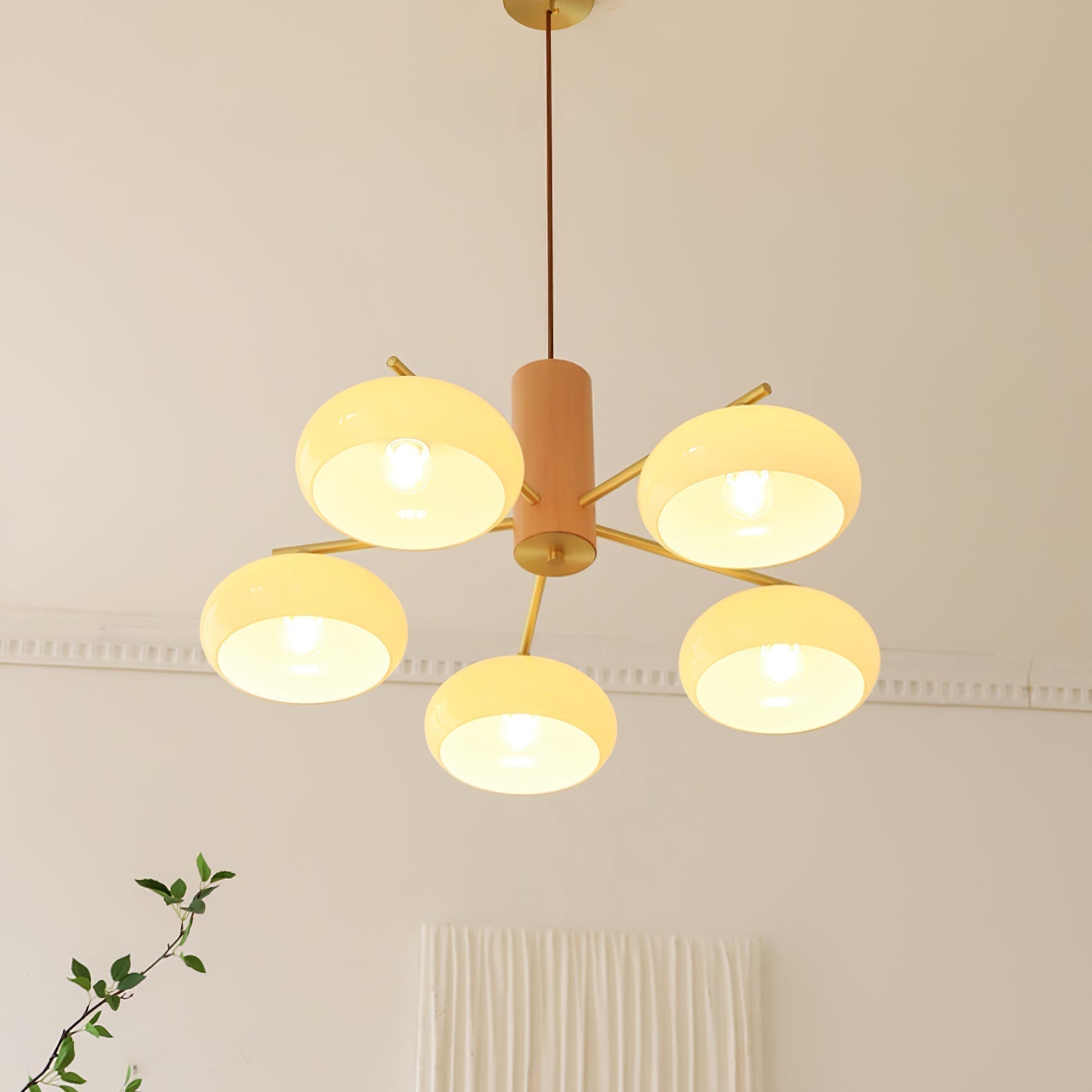 Nova Chandelier Métal Verre Kaki Naturel Salon - Neutralighting