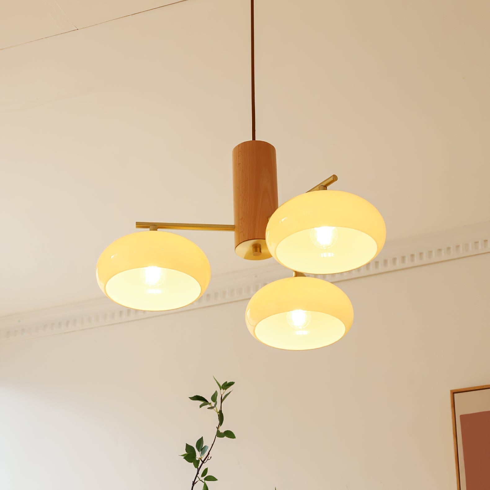 Nova Chandelier Métal Verre Kaki Naturel Salon - Neutralighting