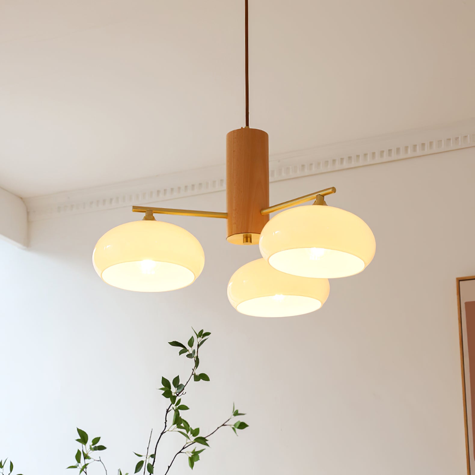 Nova Chandelier Métal Verre Kaki Naturel Salon - Neutralighting