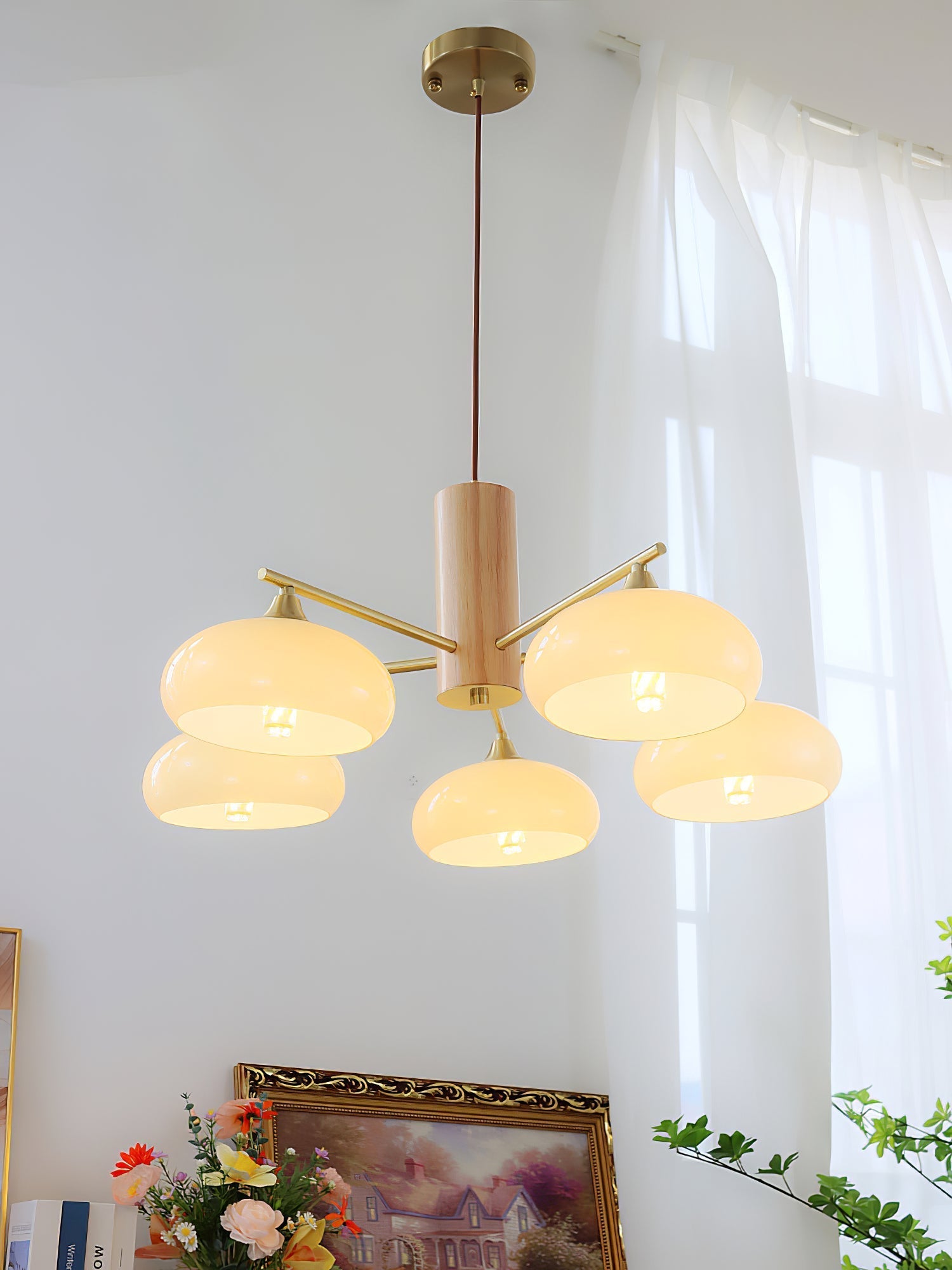 Nova Chandelier Métal Verre Kaki Naturel Salon - Neutralighting