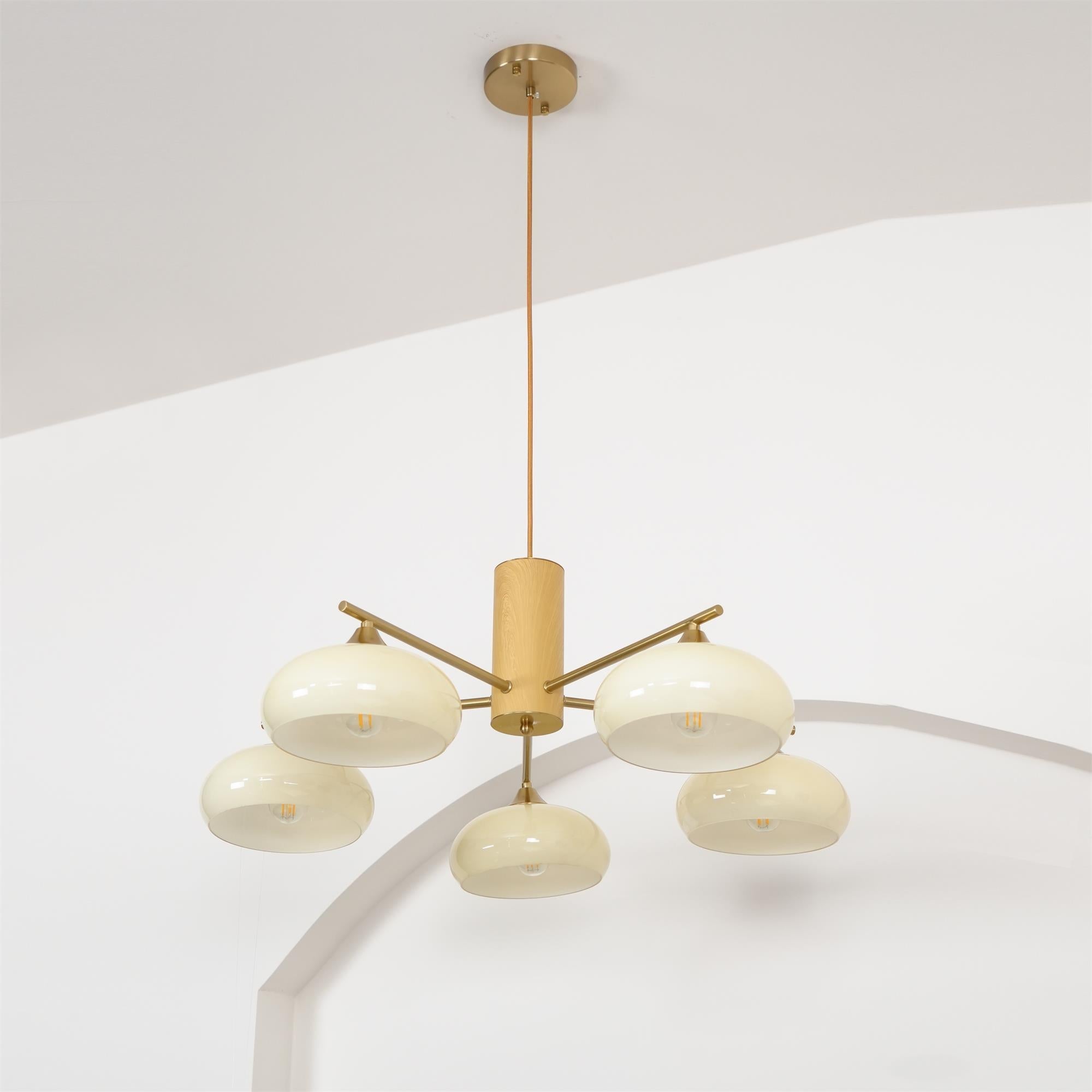 Nova Chandelier Métal Verre Kaki Naturel Salon - Neutralighting