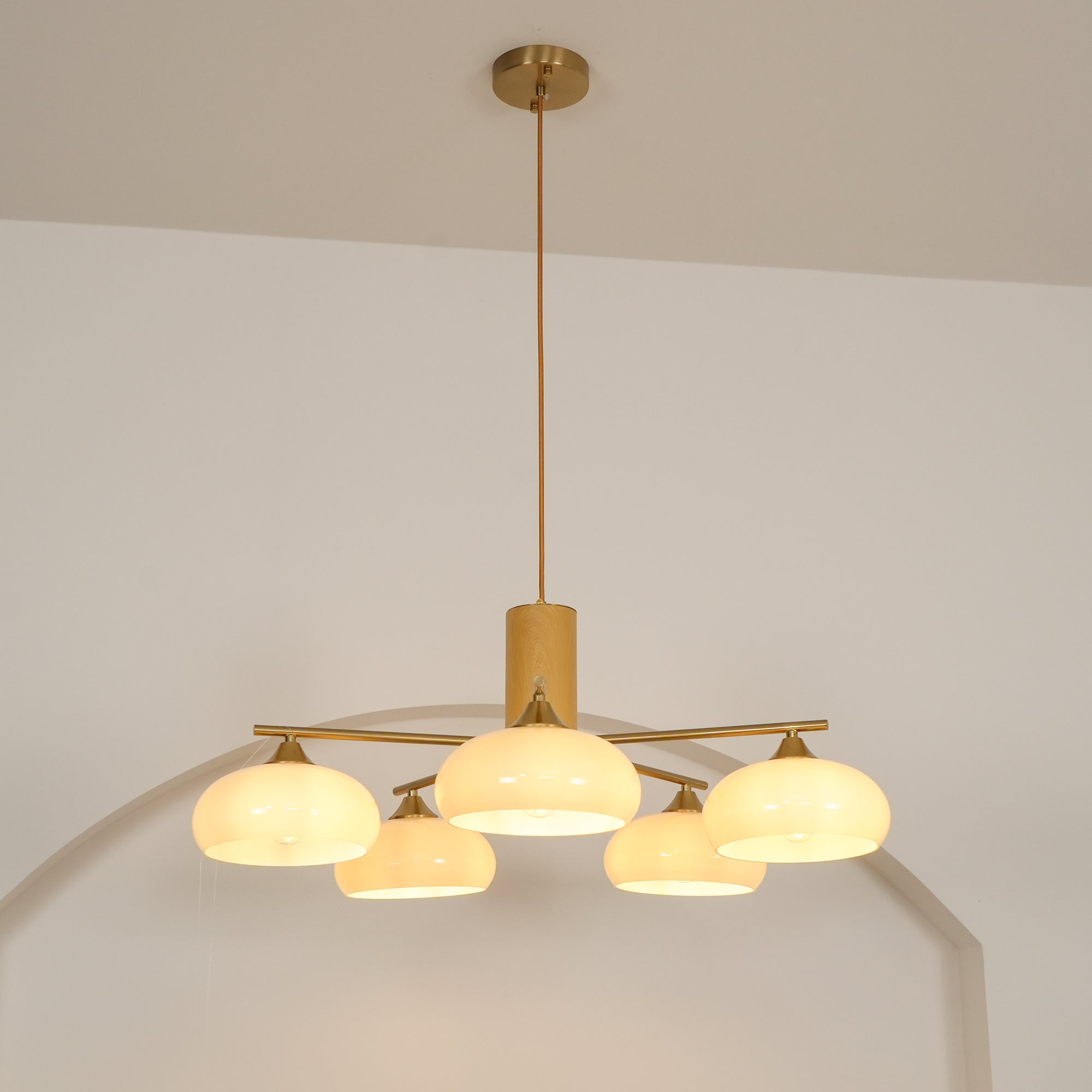 Nova Chandelier Métal Verre Kaki Naturel Salon - Neutralighting