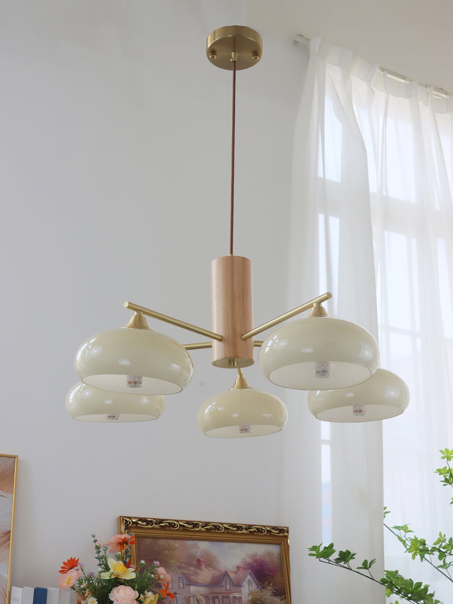 Nova Chandelier Métal Verre Kaki Naturel Salon - Neutralighting