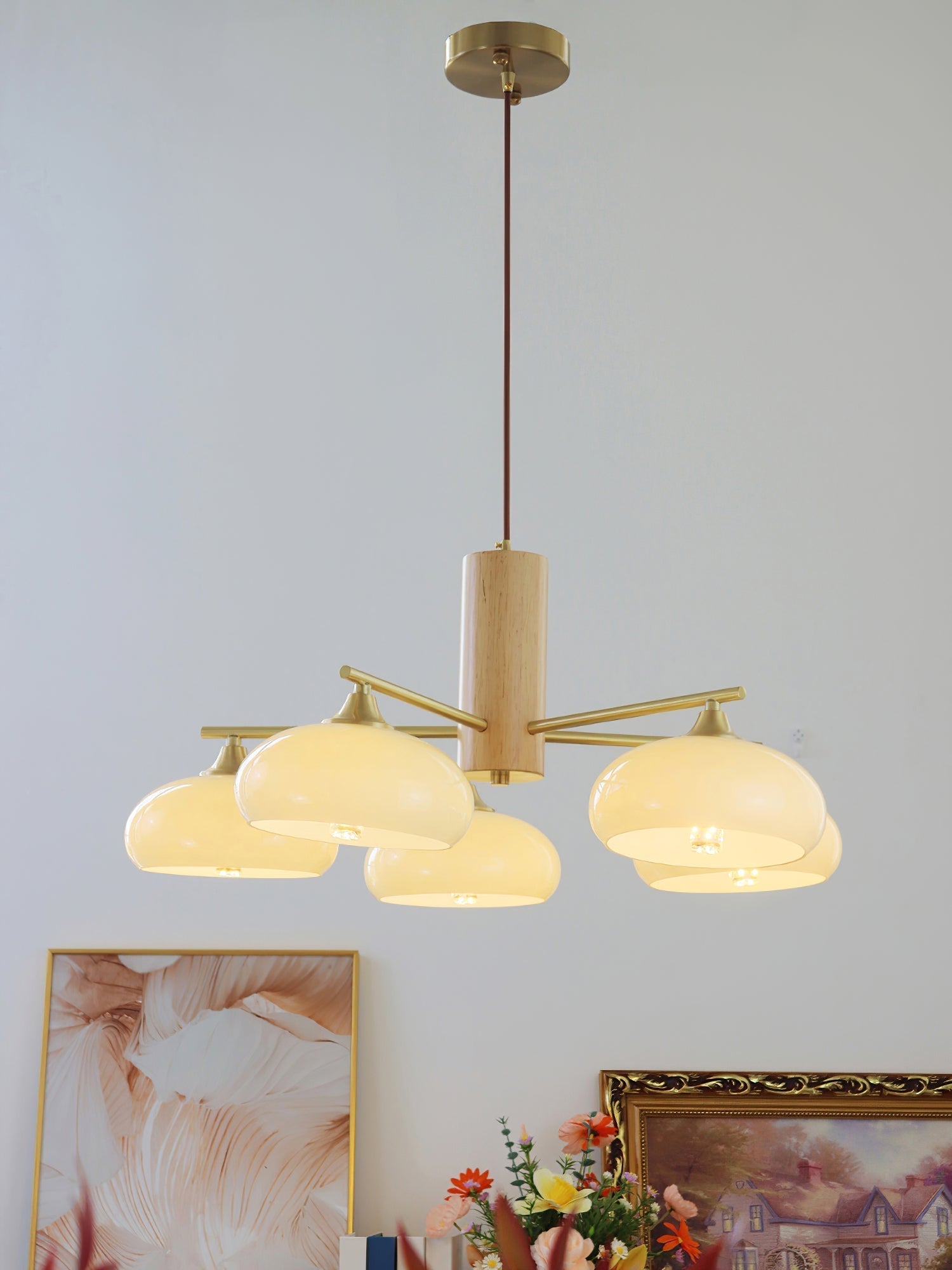 Nova Chandelier Métal Verre Kaki Naturel Salon - Neutralighting