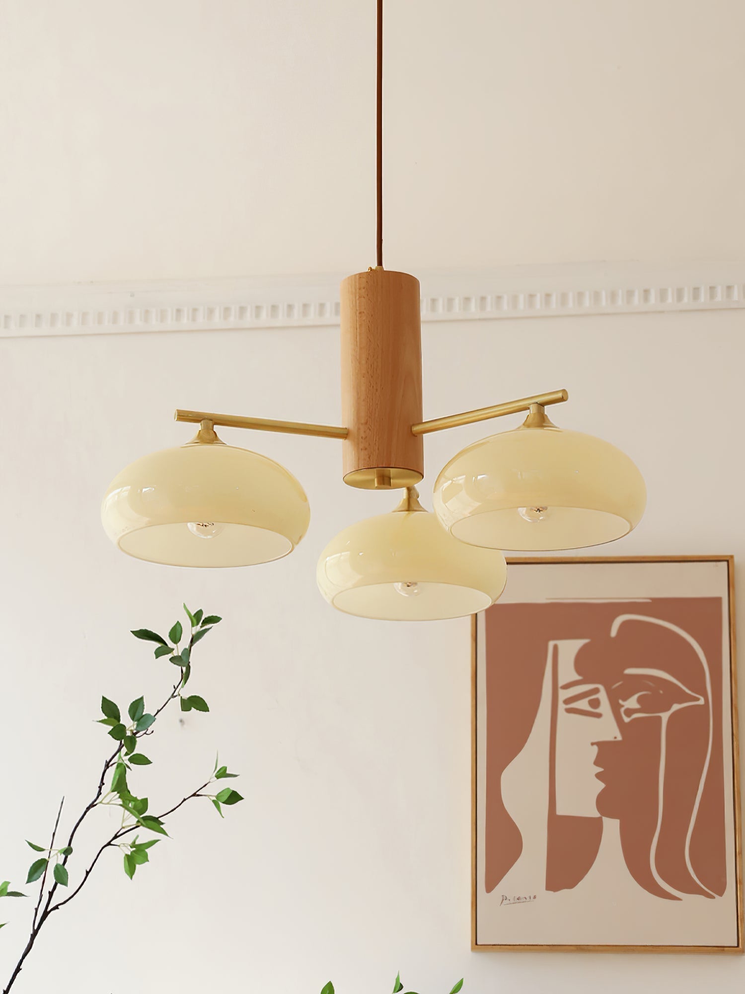 Nova Chandelier Métal Verre Kaki Naturel Salon - Neutralighting