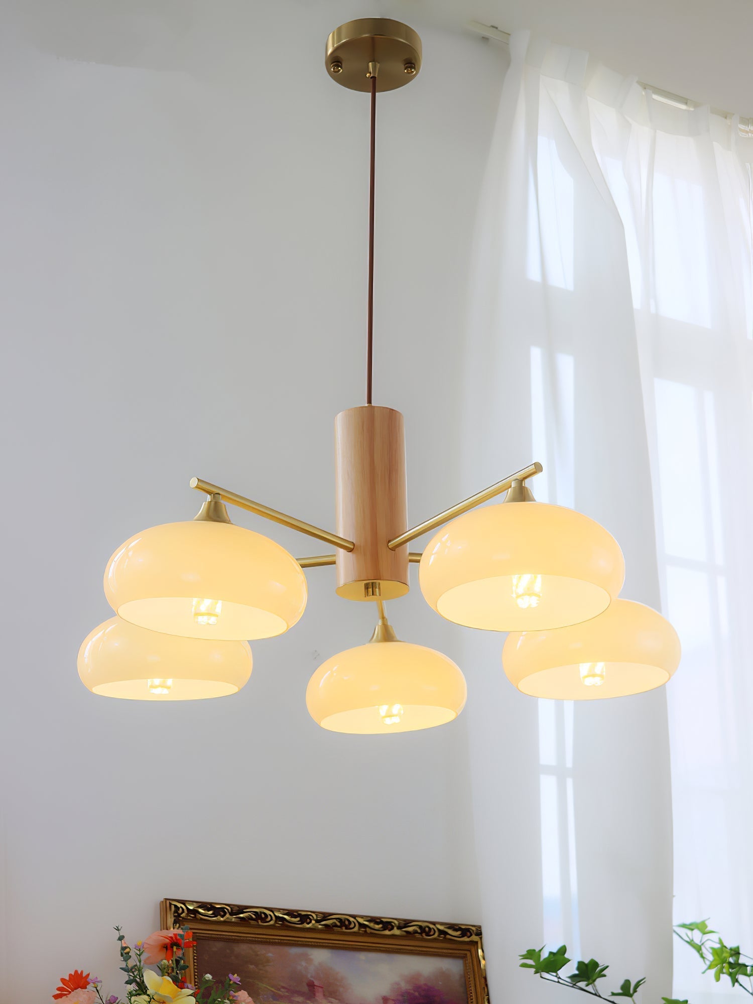 Nova Chandelier Métal Verre Kaki Naturel Salon - Neutralighting