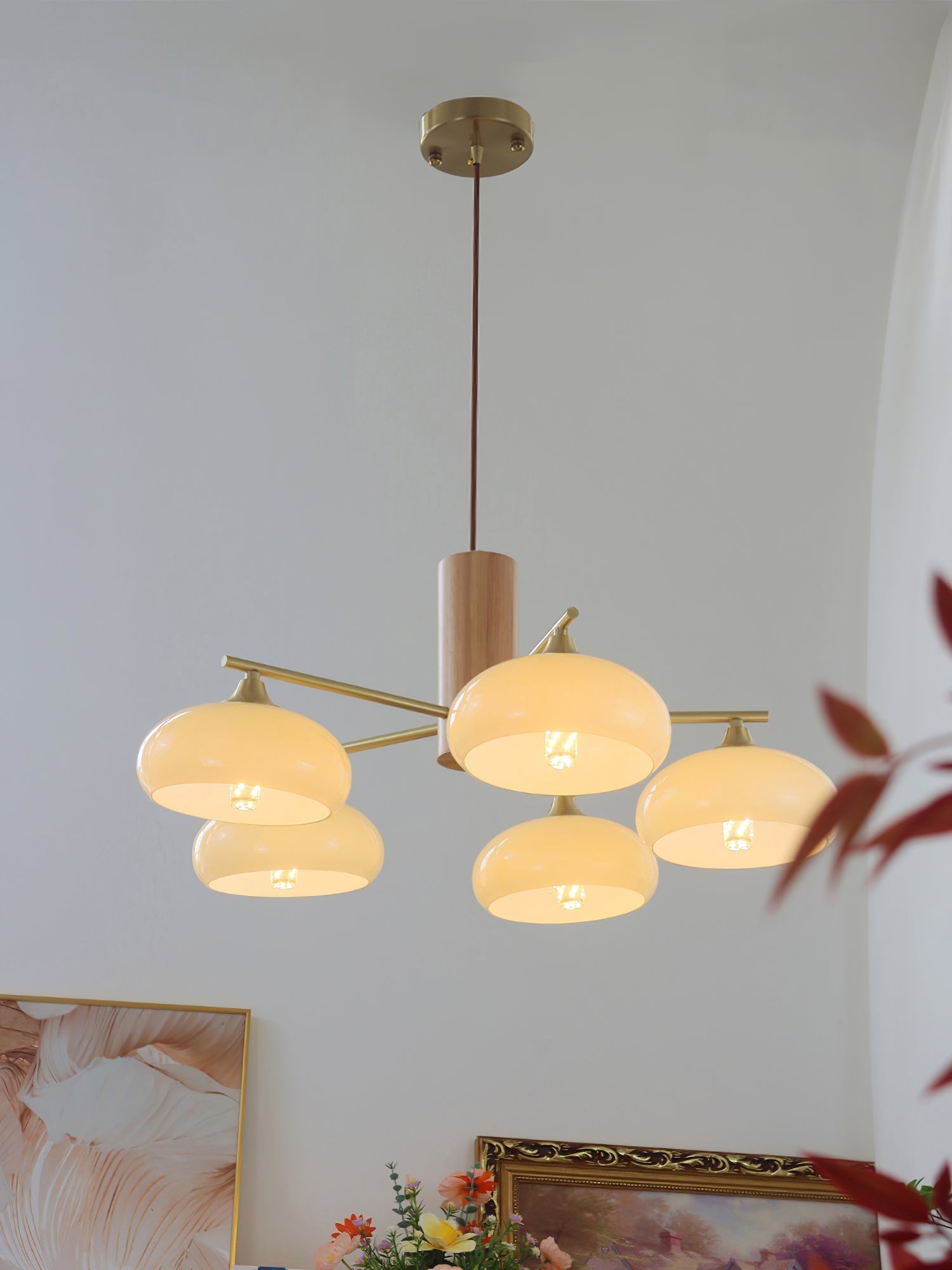 Nova Chandelier Métal Verre Kaki Naturel Salon - Neutralighting