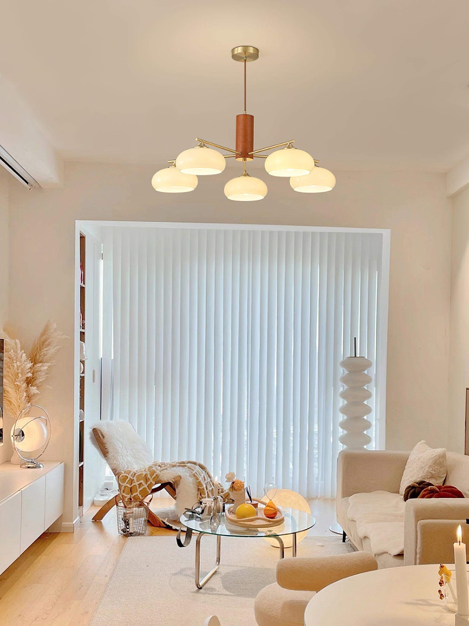 Nova Chandelier Métal Verre Kaki Naturel Salon - Neutralighting