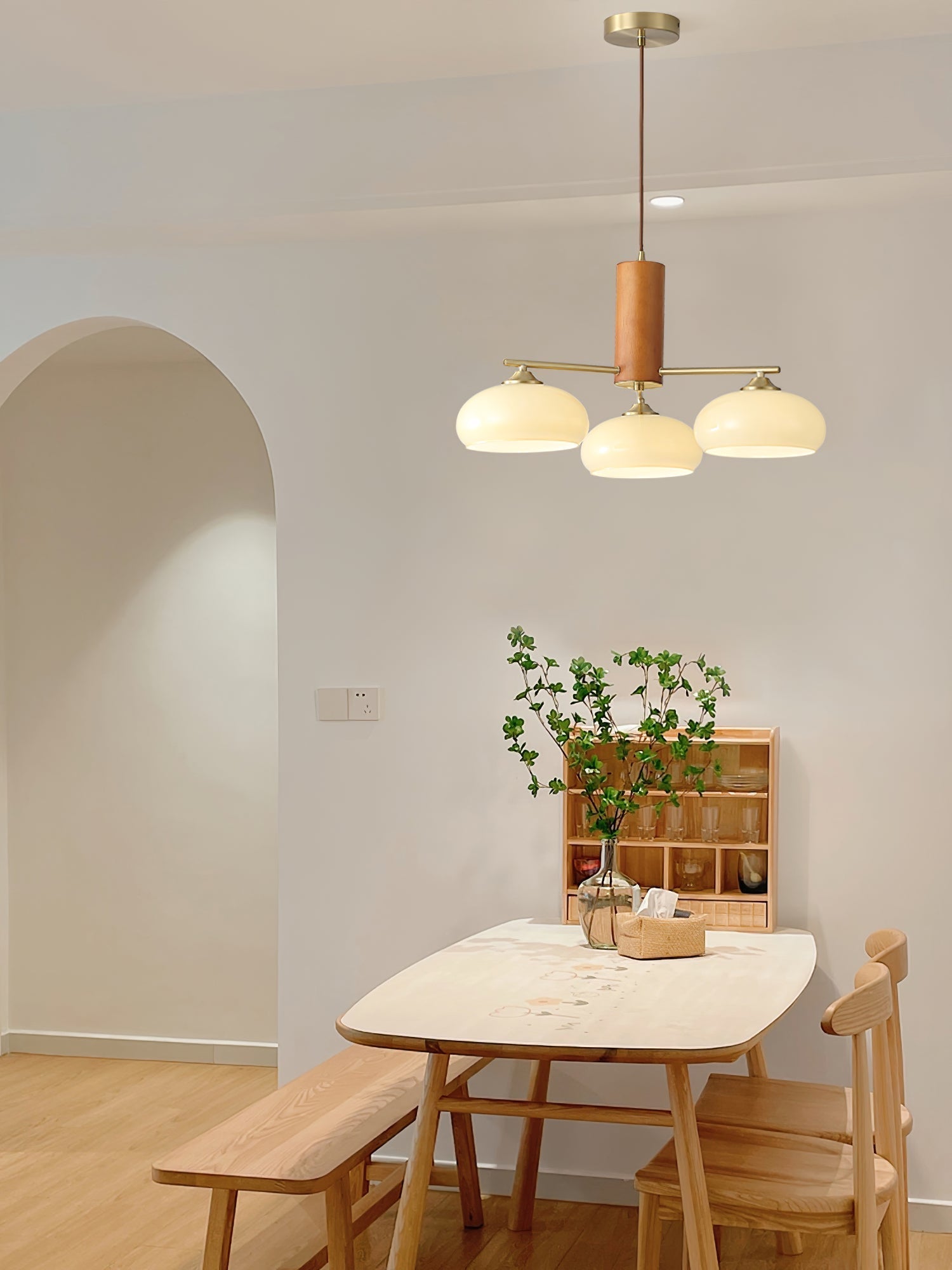 Nova Chandelier Métal Verre Kaki Naturel Salon - Neutralighting
