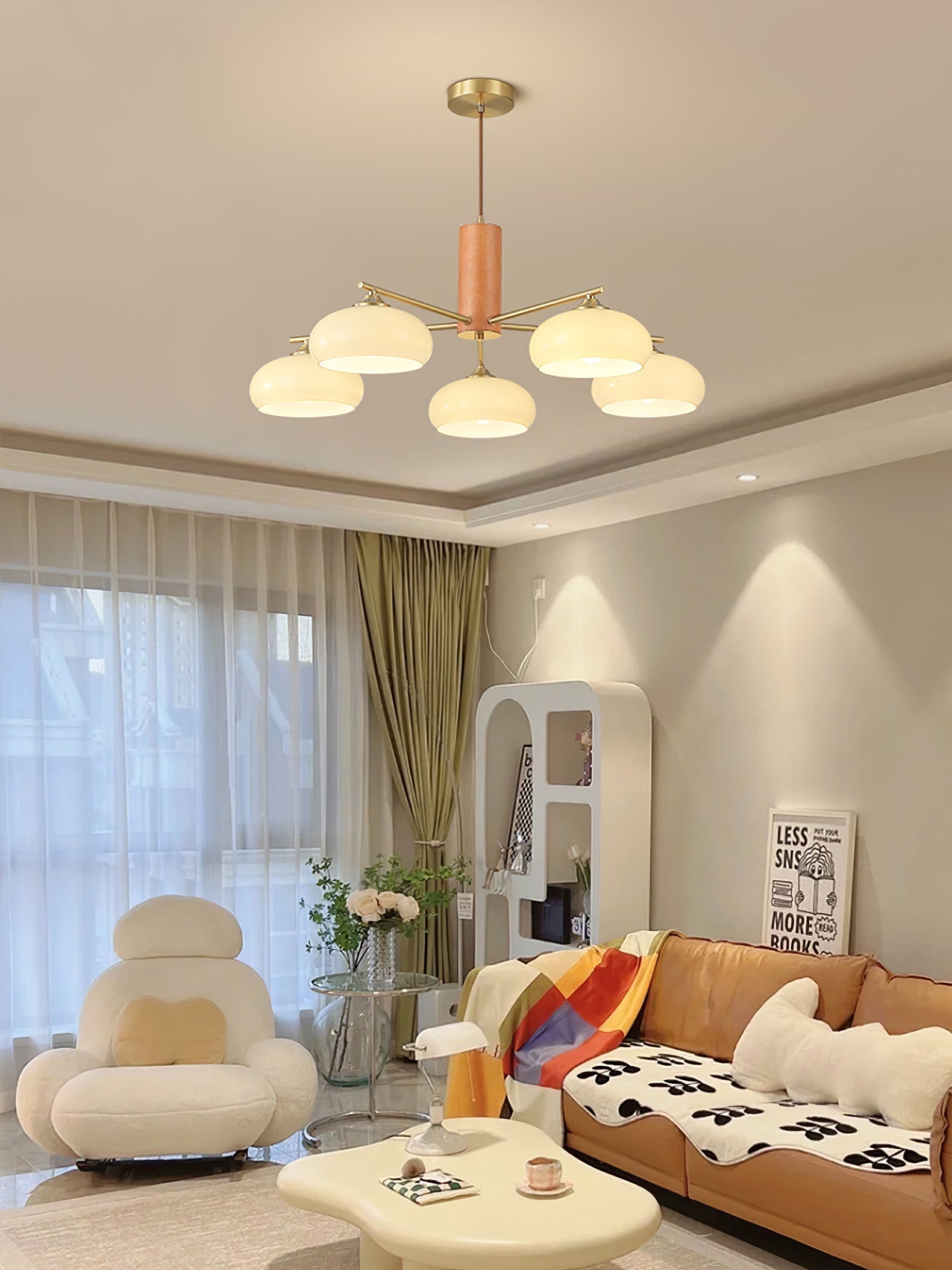 Nova Chandelier Métal Verre Kaki Naturel Salon - Neutralighting
