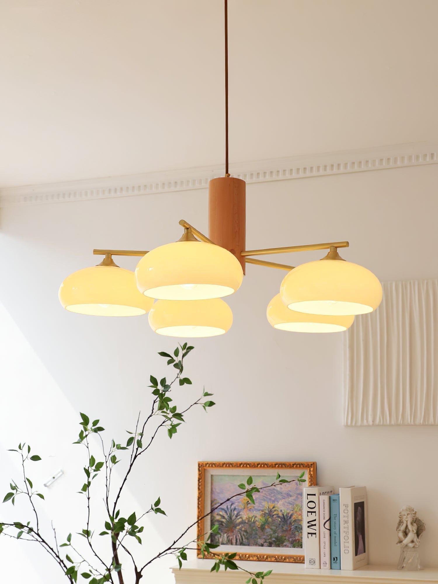 Nova Chandelier Métal Verre Kaki Naturel Salon - Neutralighting
