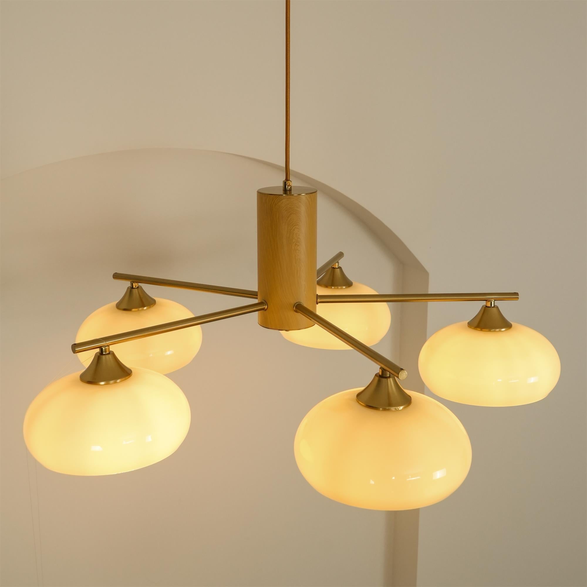 Nova Chandelier Métal Verre Kaki Naturel Salon - Neutralighting