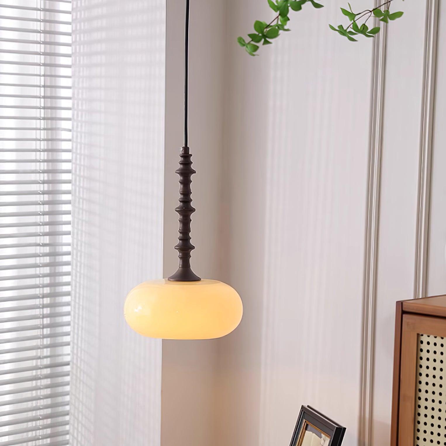 Lampe Pendante Abat-jour en Verre Blanc Tourné Marron Vintage - Neutralighting