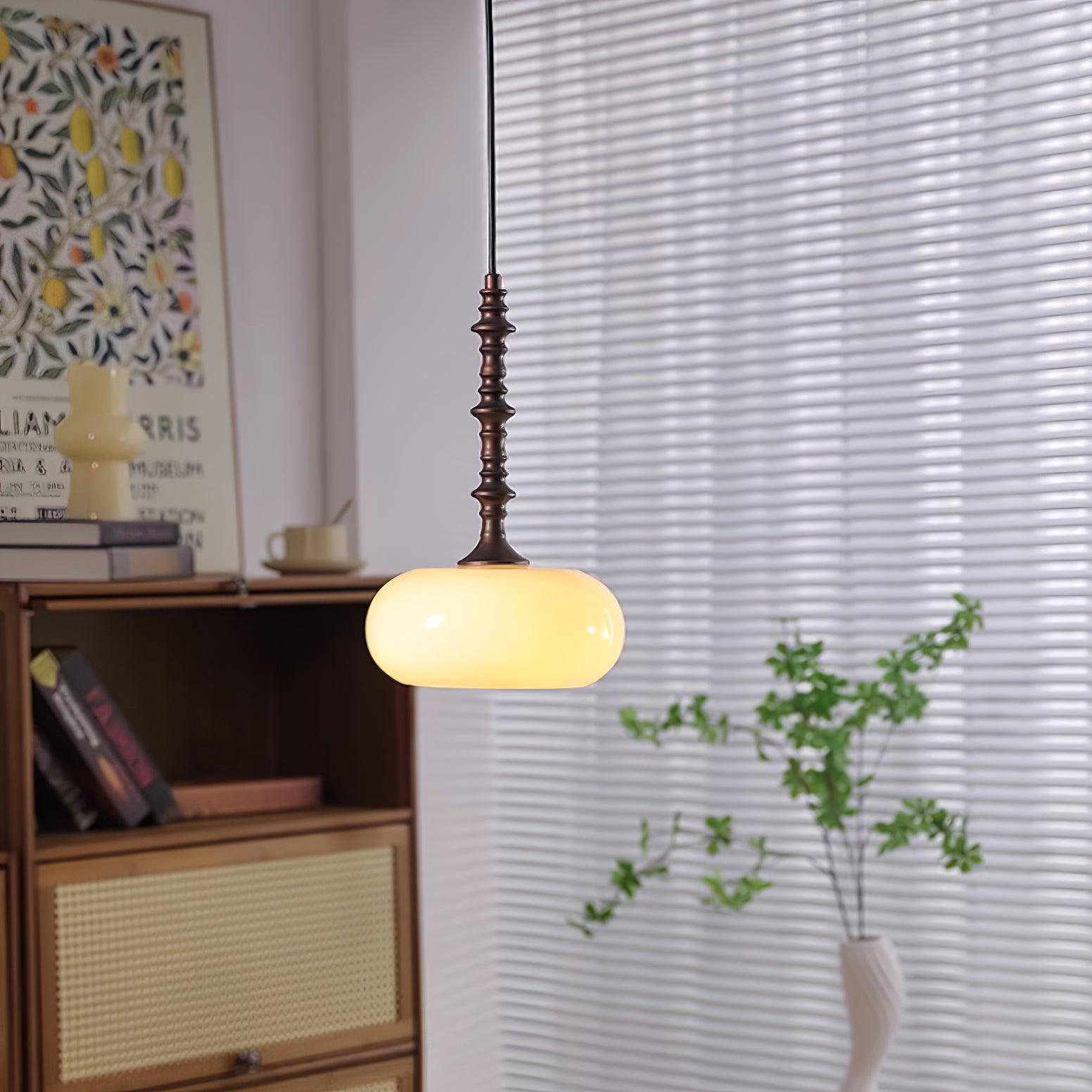 Lampe Pendante Abat-jour en Verre Blanc Tourné Marron Vintage - Neutralighting