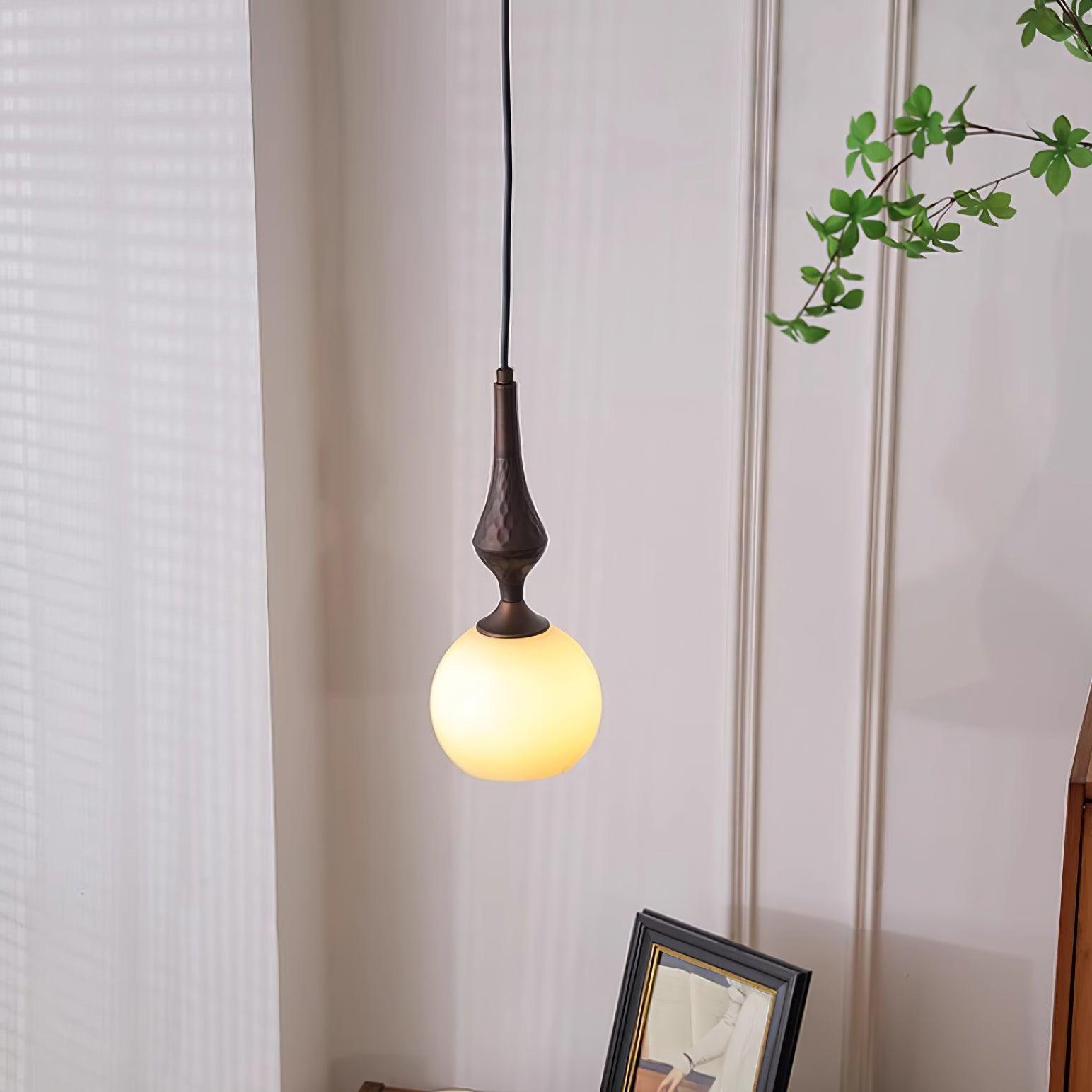 Lampe Pendante Abat-jour en Verre Blanc Tourné Marron Vintage - Neutralighting