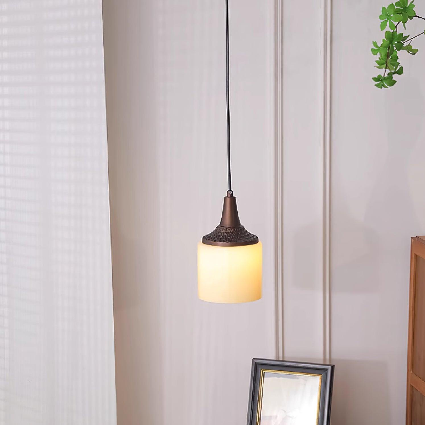 Lampe Pendante Abat-jour en Verre Blanc Tourné Marron Vintage - Neutralighting