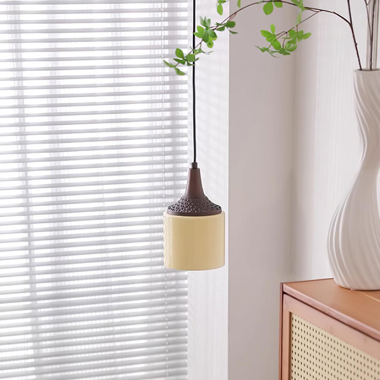 Lampe Pendante Abat-jour en Verre Blanc Tourné Marron Vintage - Neutralighting
