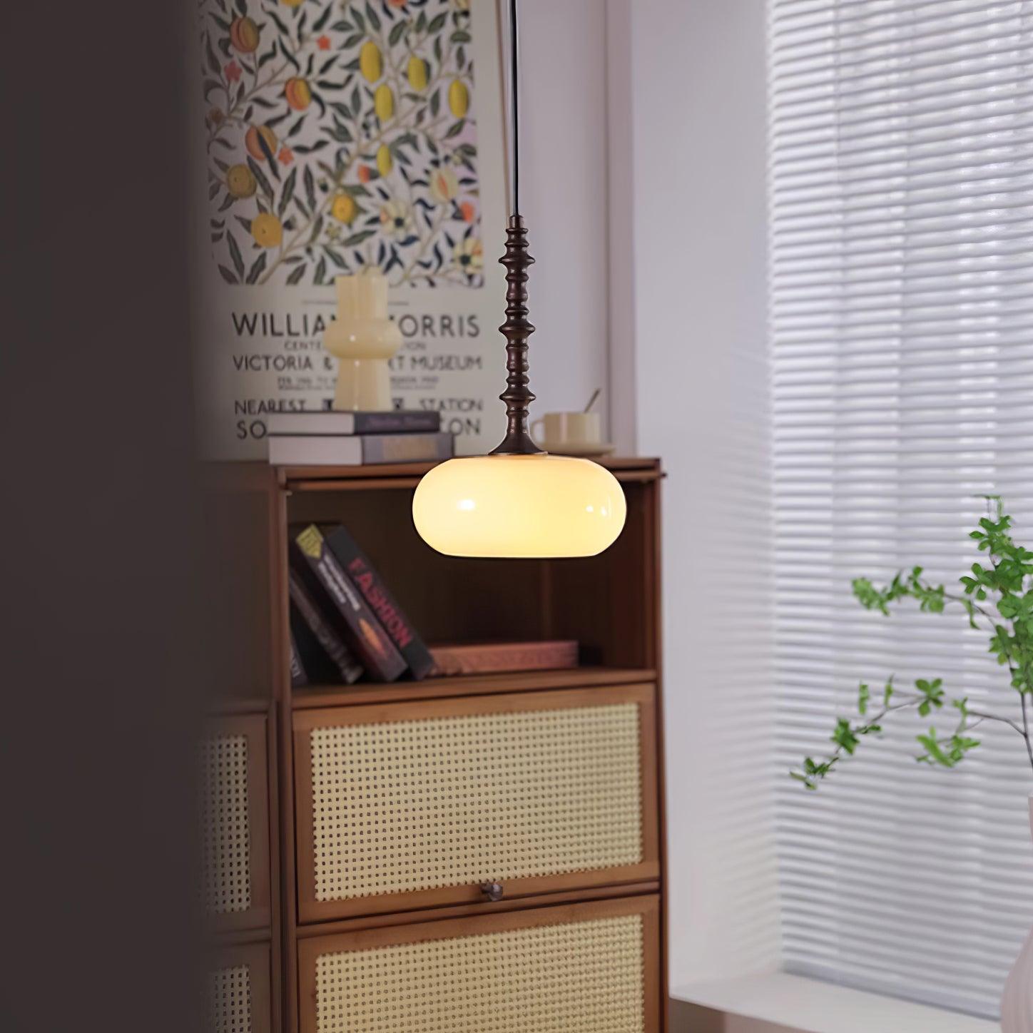Lampe Pendante Abat-jour en Verre Blanc Tourné Marron Vintage - Neutralighting