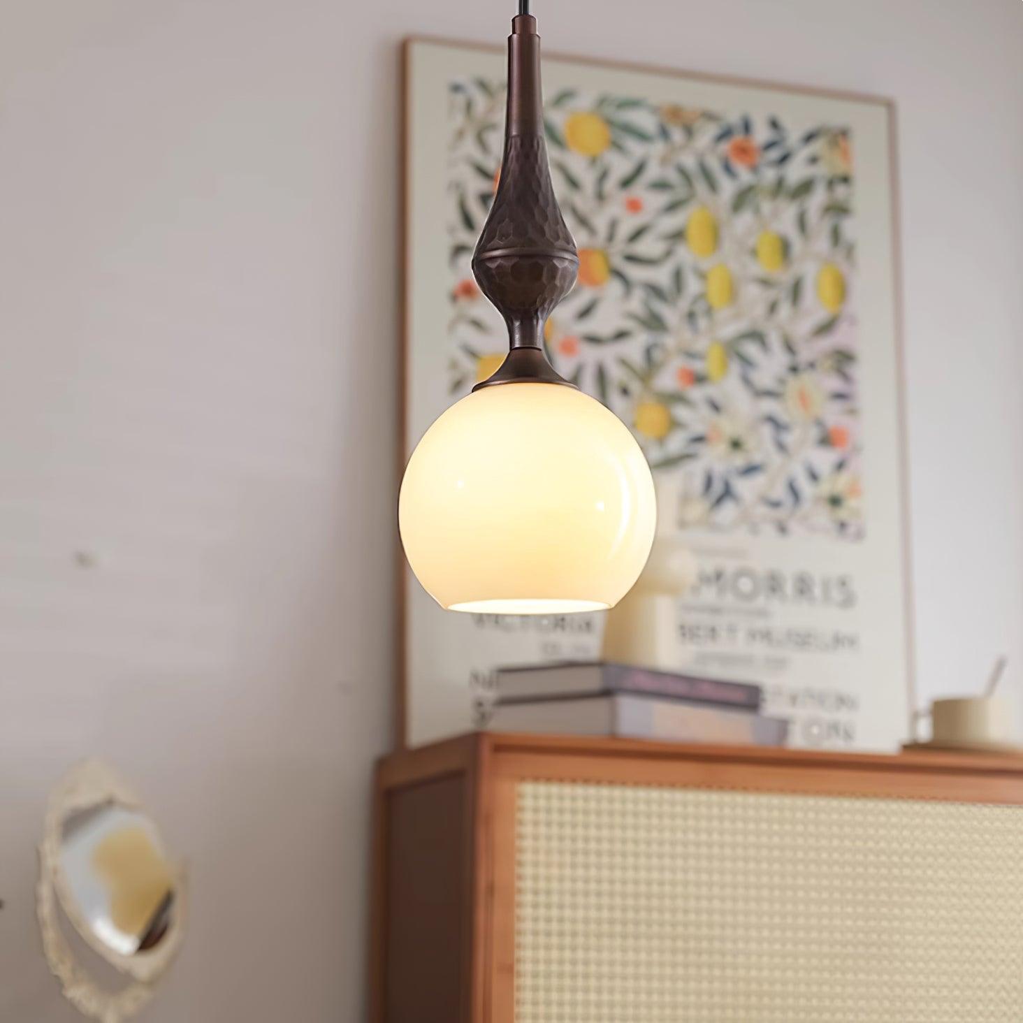 Lampe Pendante Abat-jour en Verre Blanc Tourné Marron Vintage - Neutralighting