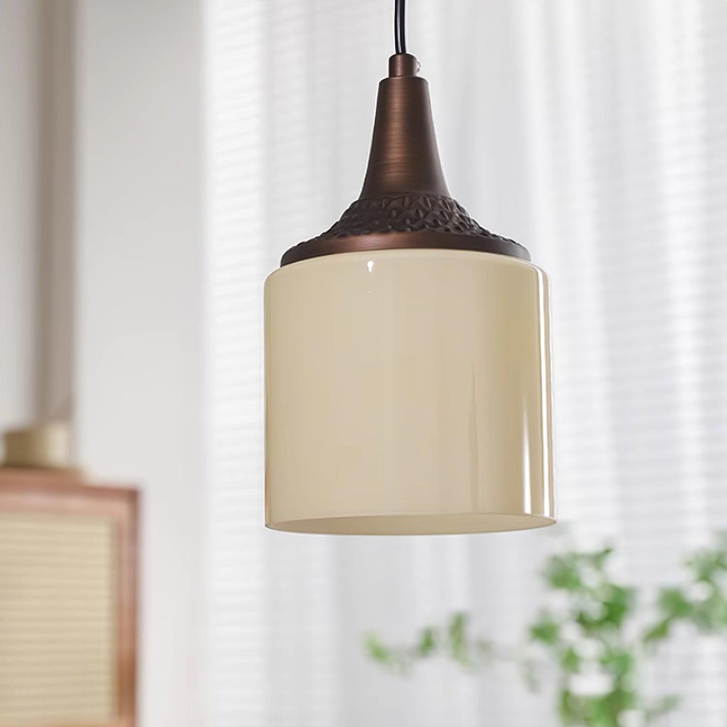 Lampe Pendante Abat-jour en Verre Blanc Tourné Marron Vintage - Neutralighting